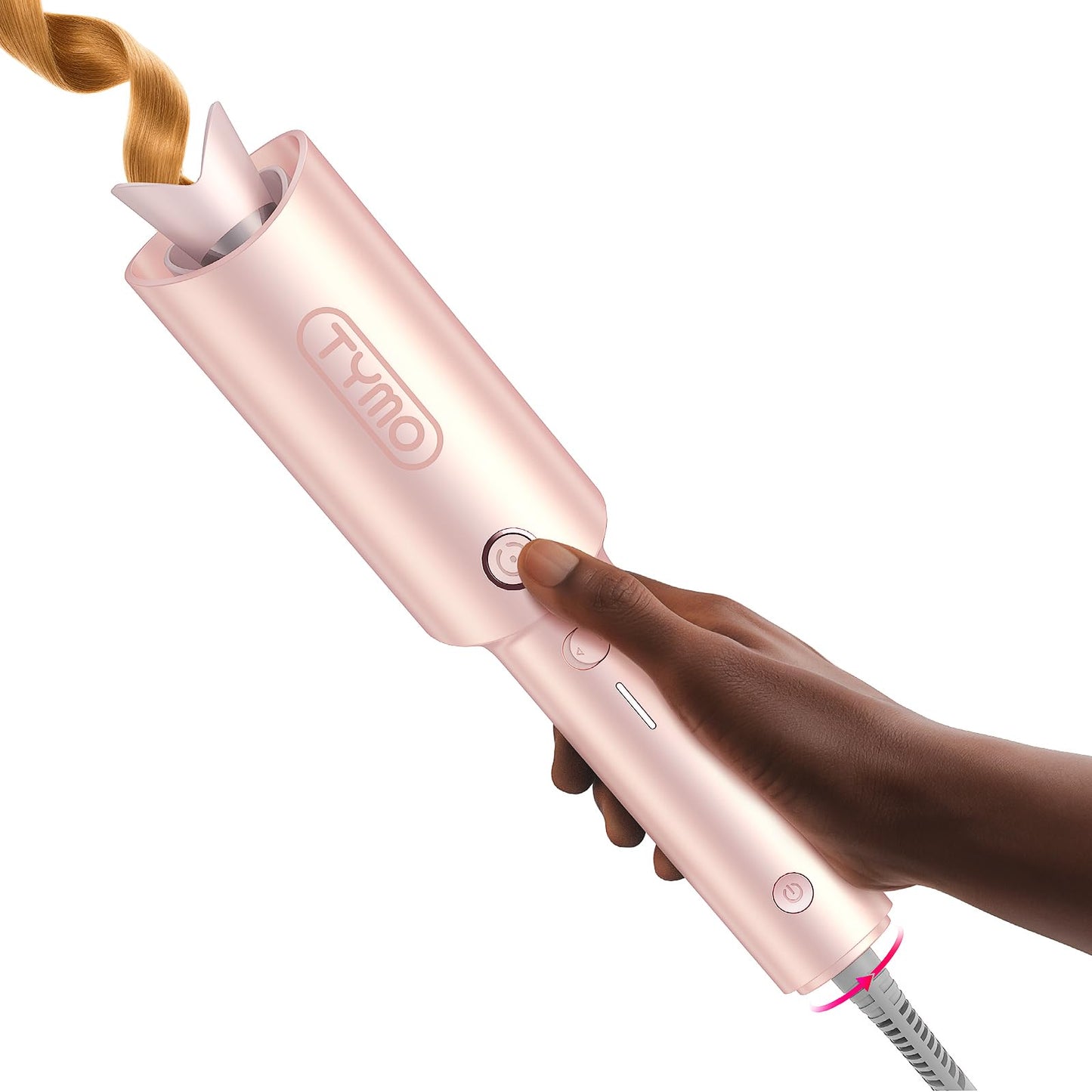 TYMO Automatic Rotating Curling Iron - TYMO CURLPRO Beach Waves Curling Wand, Portable Hair Curler, 500 Million Ionic, Dual Voltage & Lightweight for Travel, Ceramic Coating, 1 Inch, Metallic Gray