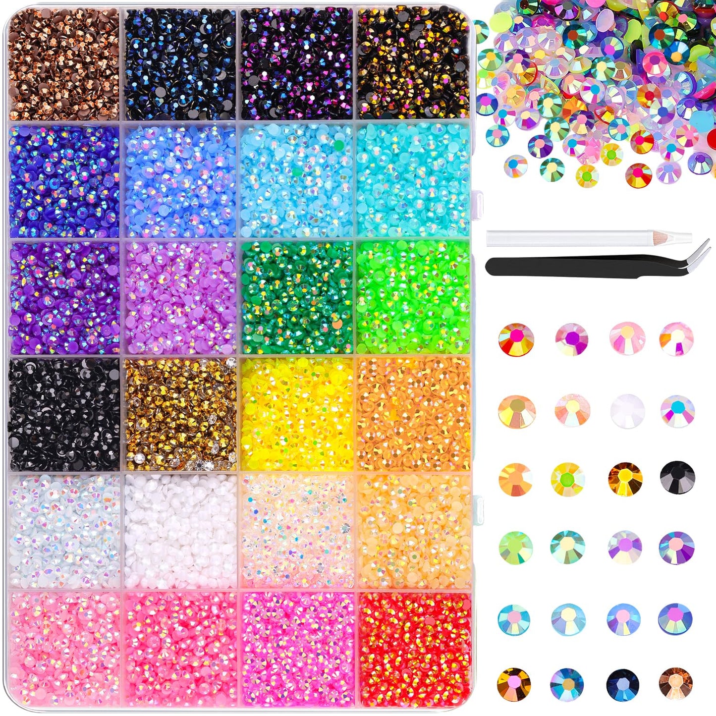 34000Pcs Resin Jelly Rhinestones for Bedazzling, Multicolor 3mm Flatback Gems for Diamond Art, Bedazzler Kit with 3Pcs 10ml B7000 Jewelry Glue for Bedazzle Thing Crafting Book Nail Art