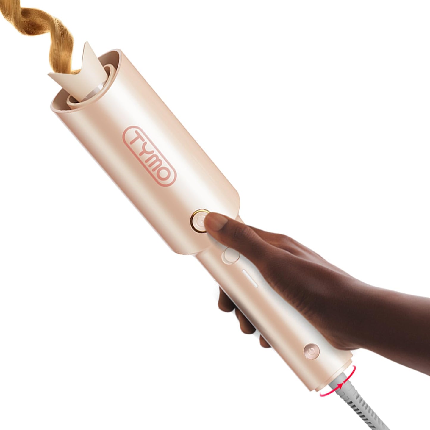 TYMO Automatic Rotating Curling Iron - TYMO CURLPRO Beach Waves Curling Wand, Portable Hair Curler, 500 Million Ionic, Dual Voltage & Lightweight for Travel, Ceramic Coating, 1 Inch, Metallic Gray