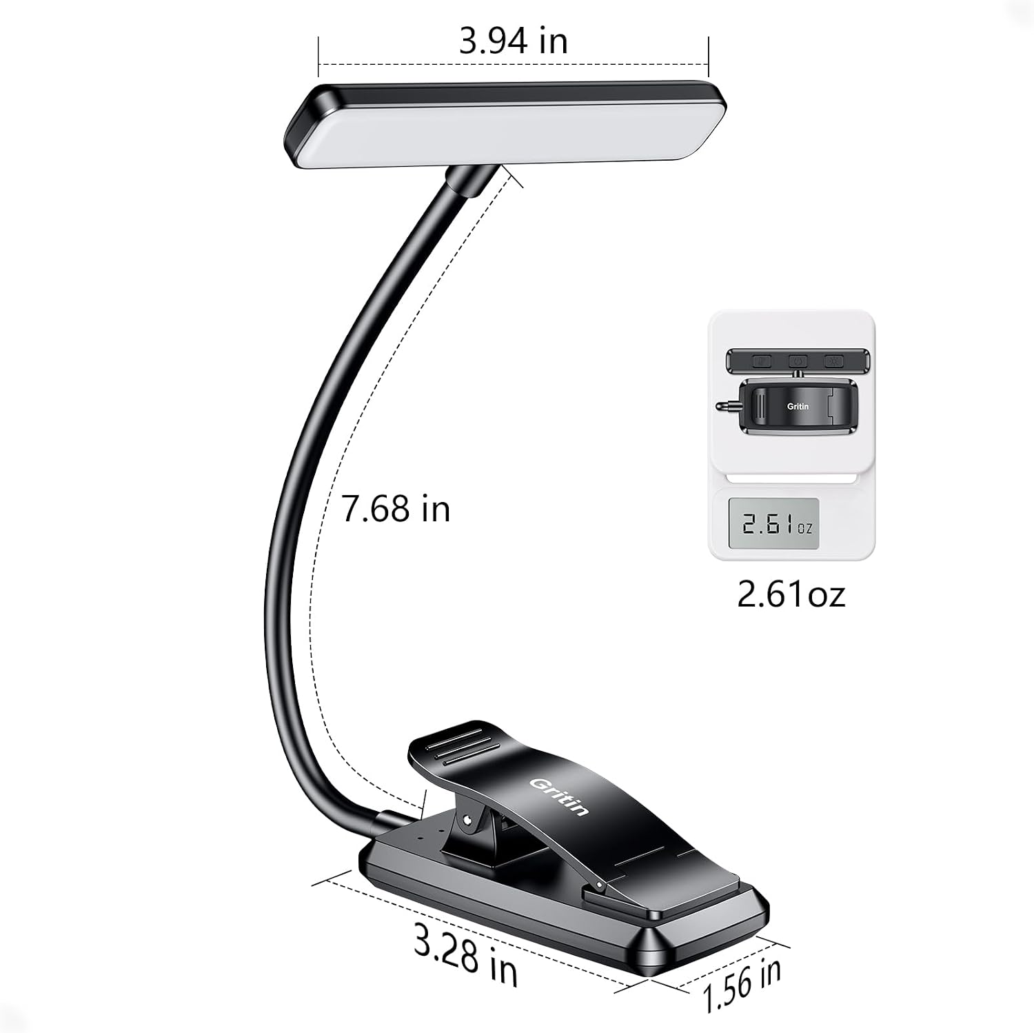 Gritin 19 LED Rechargeable Book Light for Reading in Bed with Memory Function- Eye Caring 3 Color Temperatures,Stepless Dimming Brightness,90 Hrs Runtime Lightweight Clip on Light for Book Lovers
