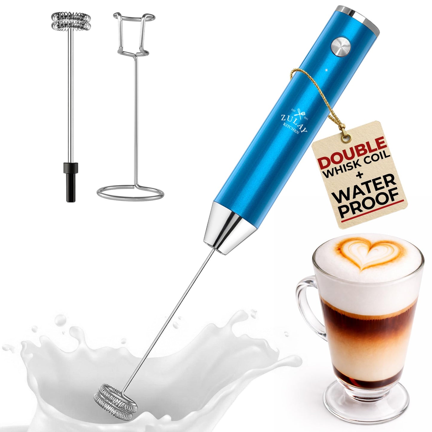 Zulay Kitchen Milk Frother Handheld Electric Whisk – Frother Wand, Durable Drink Mixer, Coffee Frother, Hand Blender, Frother for Protein Powder, Matcha & More - Black