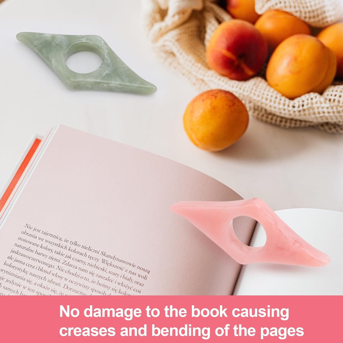 Kartterfly Thumb Page Holder for Reading 2Pack, Energy Pattern Thumb Bookmark, Book Opener Holder, Book Finger Page Holder, Book Accessories for Reading Lovers(Pink and Olive-Green）