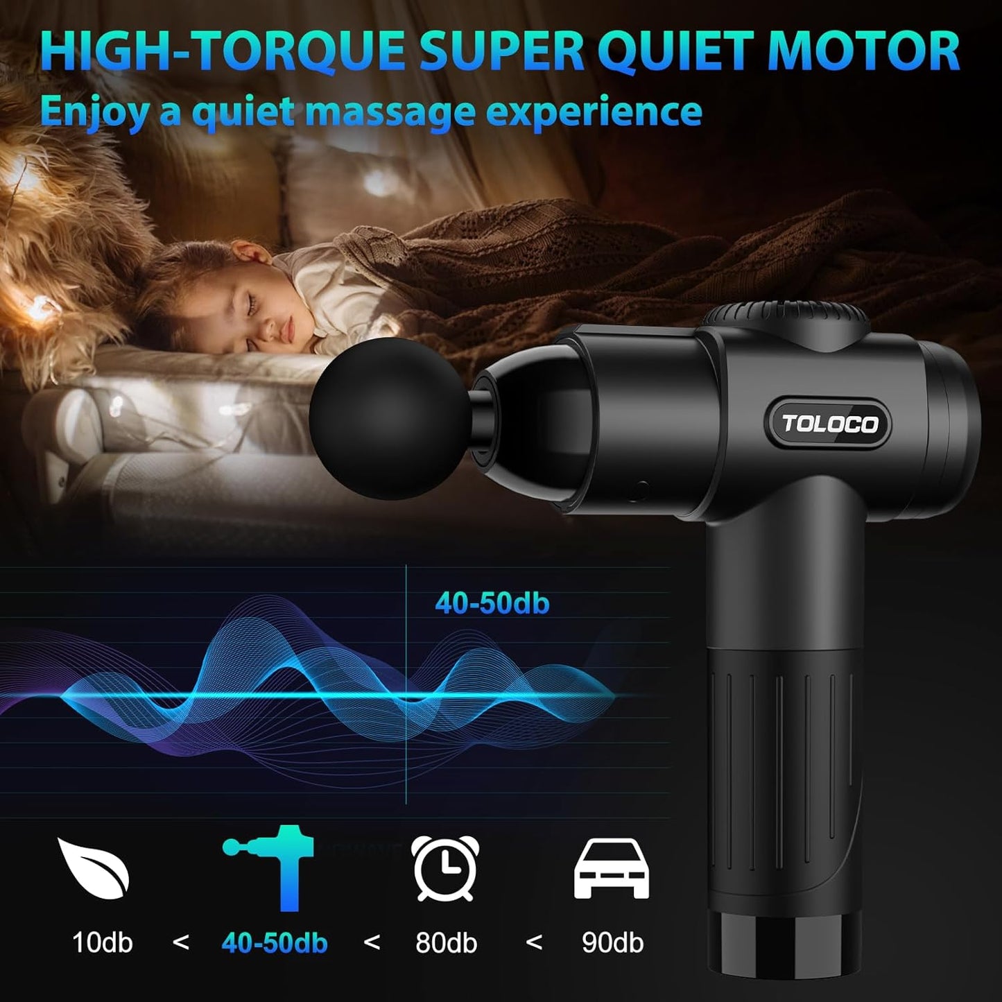 TOLOCO Massage Gun, Deep Tissue Back Massage for Athletes for Pain Relief, Percussion Massager with 10 Massages Heads & Silent Brushless Motor, Fathers Day Dad Gifts, Black