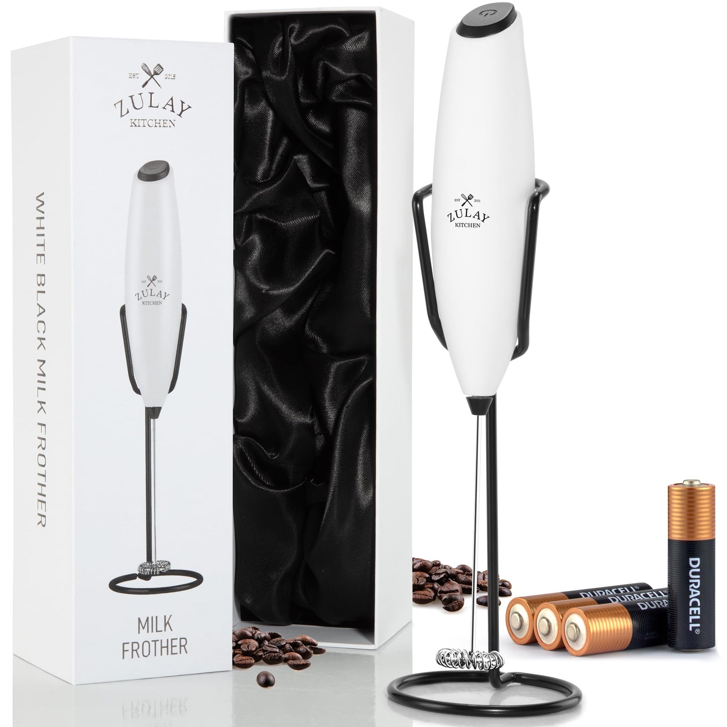 Zulay Kitchen Milk Frother Handheld Electric Whisk – Frother Wand, Durable Drink Mixer, Coffee Frother, Hand Blender, Frother for Protein Powder, Matcha & More - Black