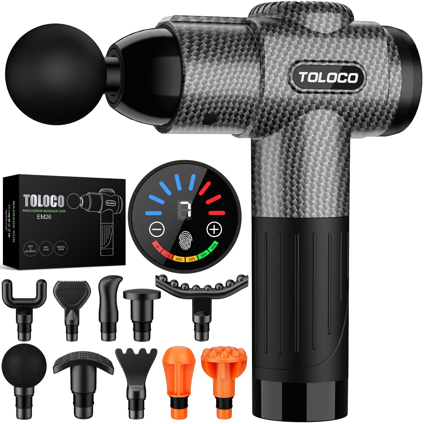 TOLOCO Massage Gun, Deep Tissue Back Massage for Athletes for Pain Relief, Percussion Massager with 10 Massages Heads & Silent Brushless Motor, Fathers Day Dad Gifts, Black