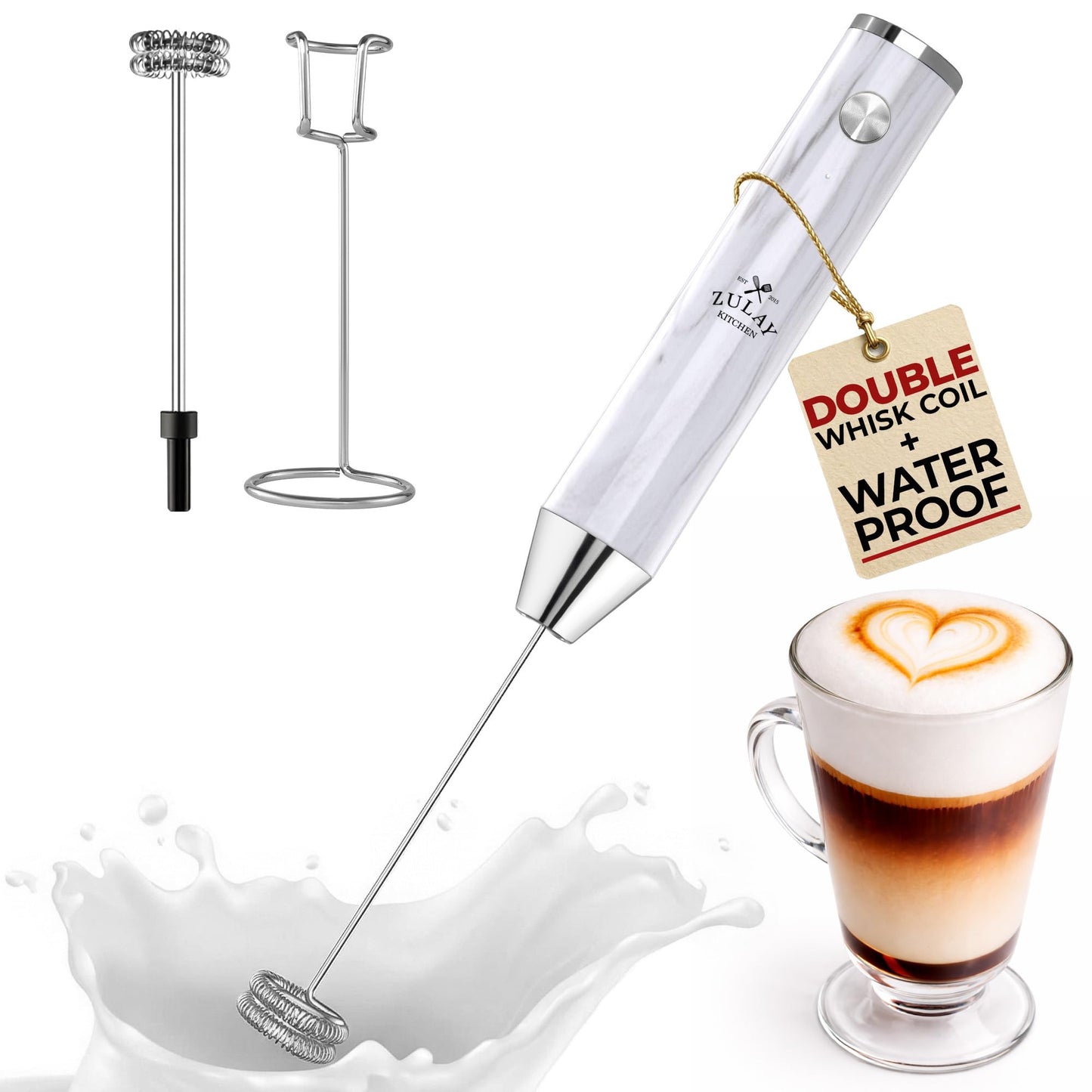 Zulay Kitchen Milk Frother Handheld Electric Whisk – Frother Wand, Durable Drink Mixer, Coffee Frother, Hand Blender, Frother for Protein Powder, Matcha & More - Black