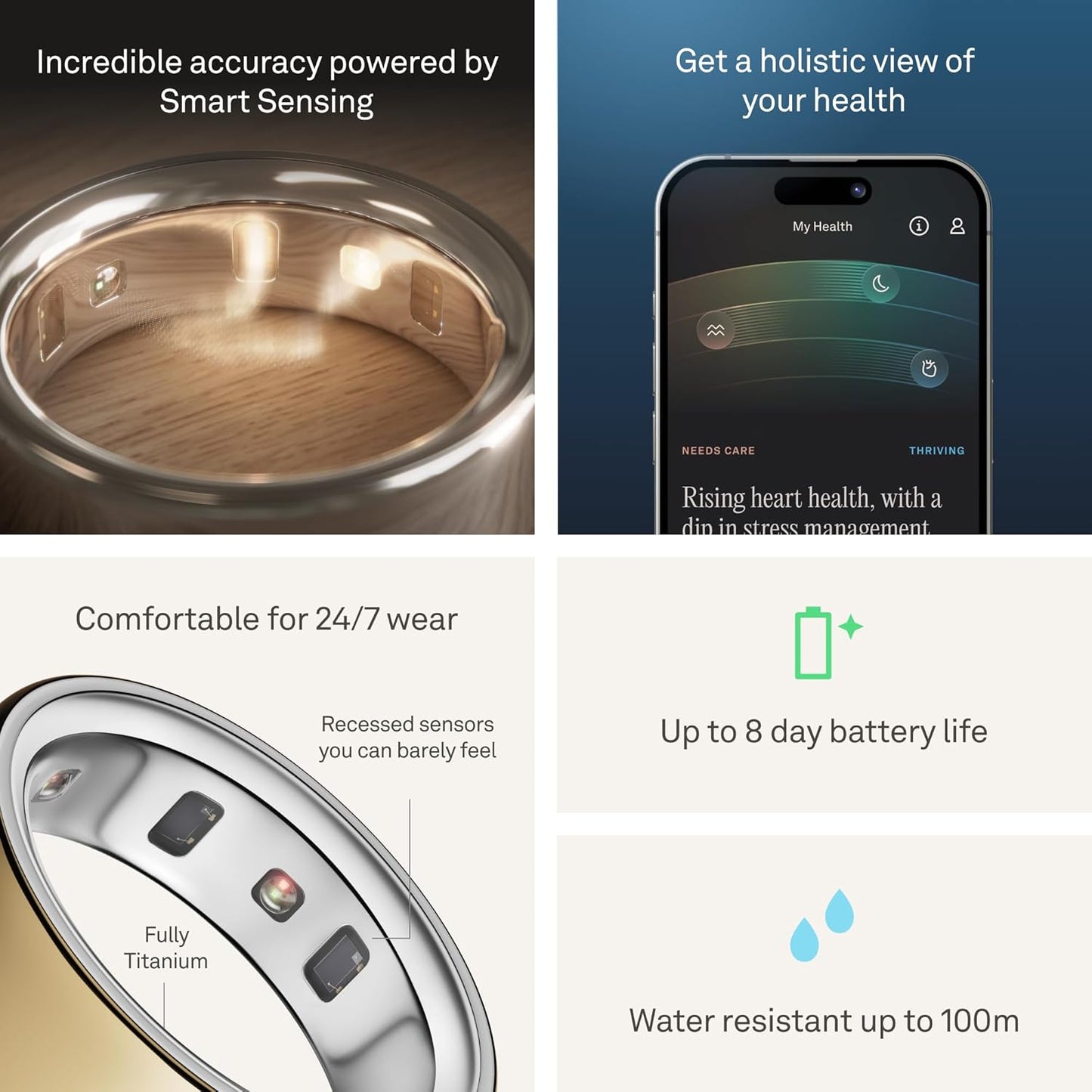 Oura Ring 4 - Gold - Size 8 - Sleep, Activity, Women’s Health, AI Advisor, Up to 8 Days of Battery Life, Size Before You Buy, Android & iOS Compatible