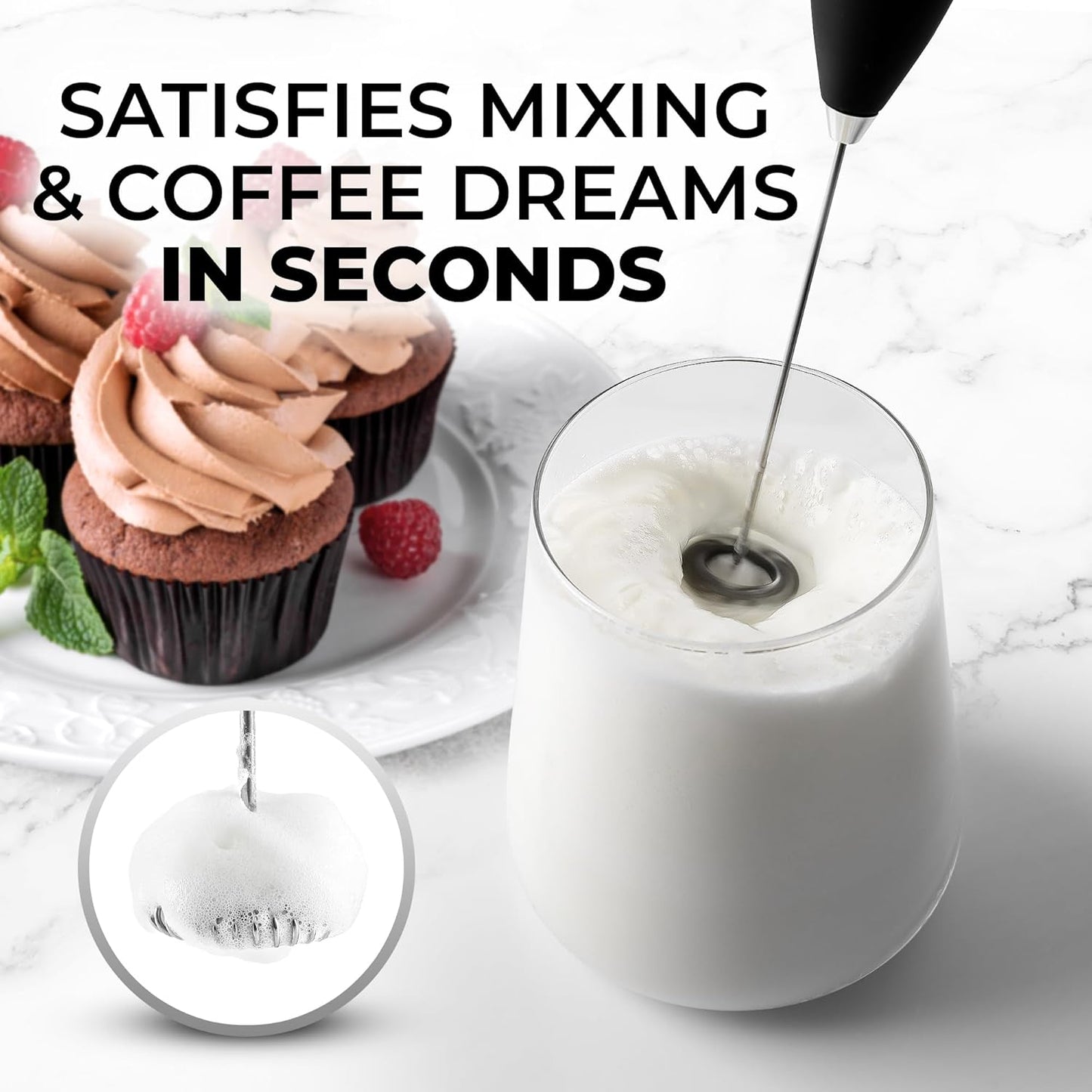 Zulay Kitchen Milk Frother Handheld Electric Whisk – Frother Wand, Durable Drink Mixer, Coffee Frother, Hand Blender, Frother for Protein Powder, Matcha & More - Black