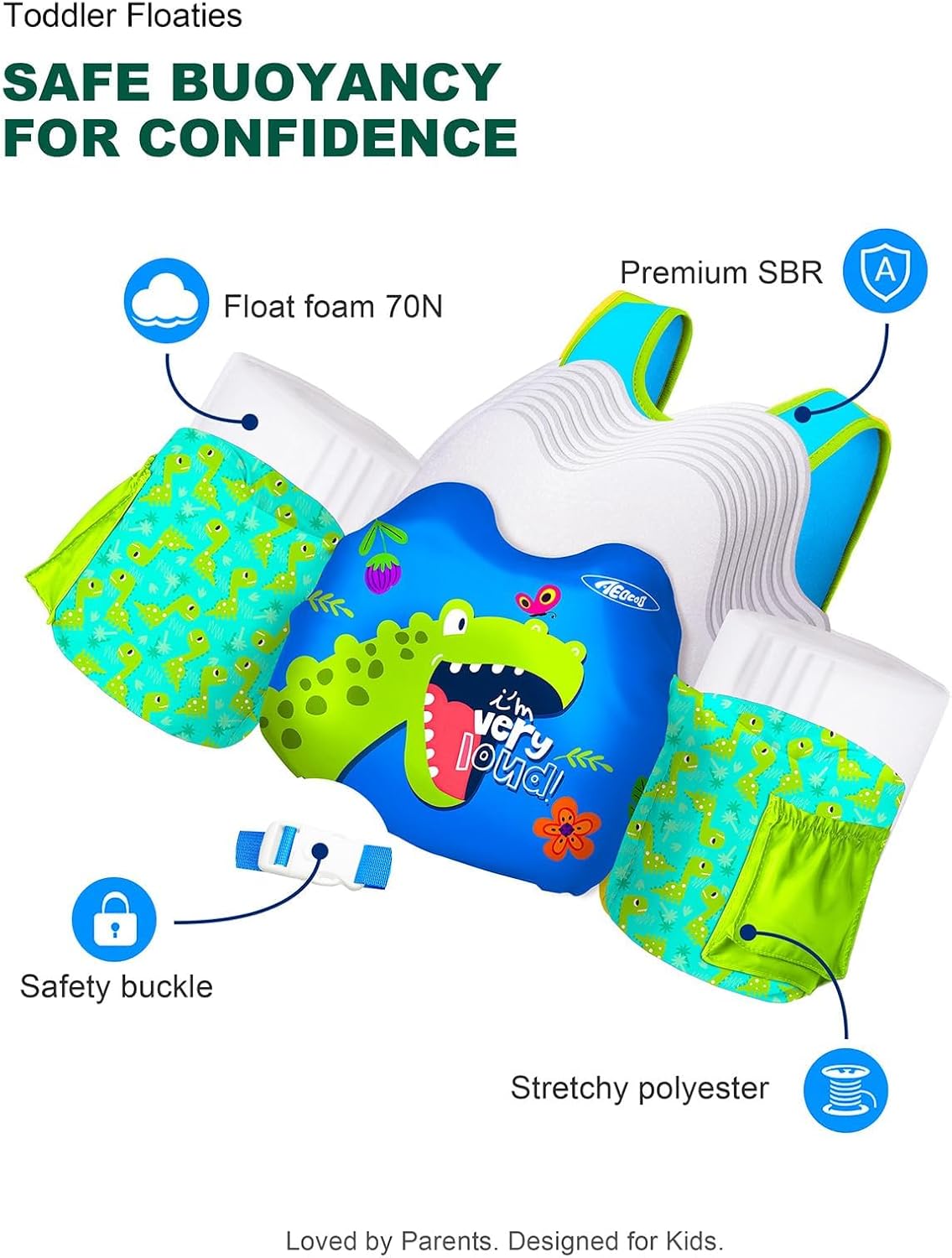 AEOCOO Puddle Float Jumper 20-30-50-60-70 Pounds, Toddler Swim Vest for 1-3-5-6-9 Years Old, Pool Floats with Swimming Arm Floaties Swim Jacket & Water Wings for Kids Swimmies, Boys, Girls, Niños