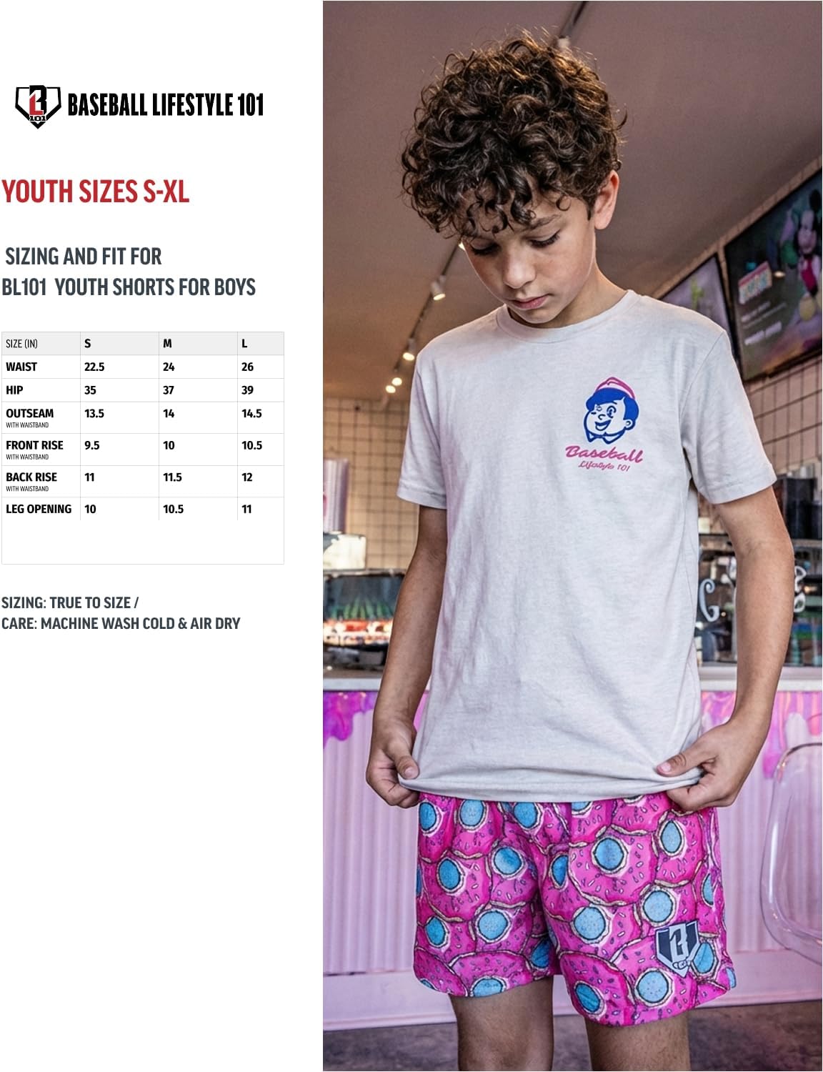 Baseball Lifestyle 101 Boy's Mesh Shorts w/Side Pockets and Elastic Waist, 5 inch Inseam
