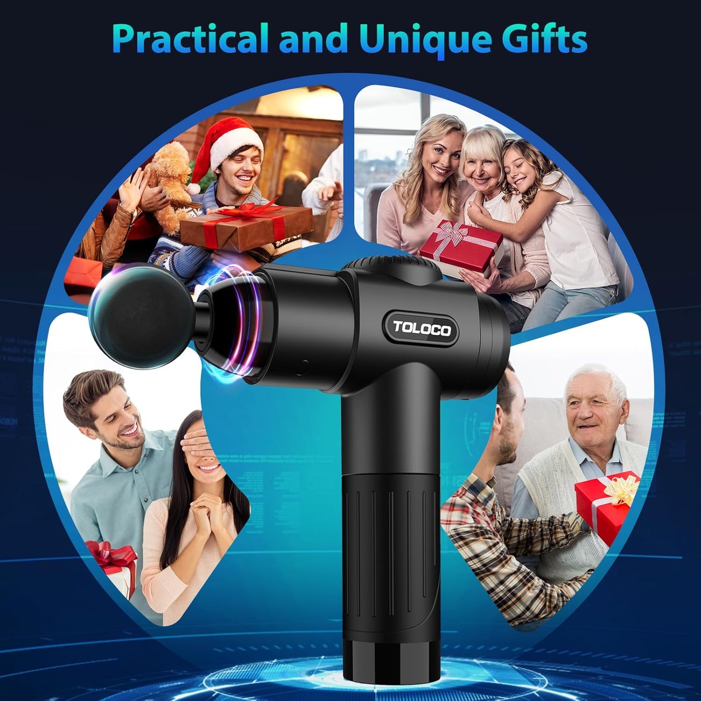 TOLOCO Massage Gun, Deep Tissue Back Massage for Athletes for Pain Relief, Percussion Massager with 10 Massages Heads & Silent Brushless Motor, Fathers Day Dad Gifts, Black
