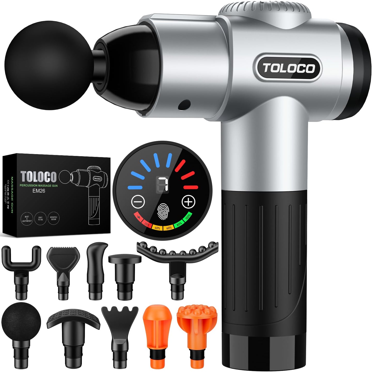 TOLOCO Massage Gun, Deep Tissue Back Massage for Athletes for Pain Relief, Percussion Massager with 10 Massages Heads & Silent Brushless Motor, Fathers Day Dad Gifts, Black