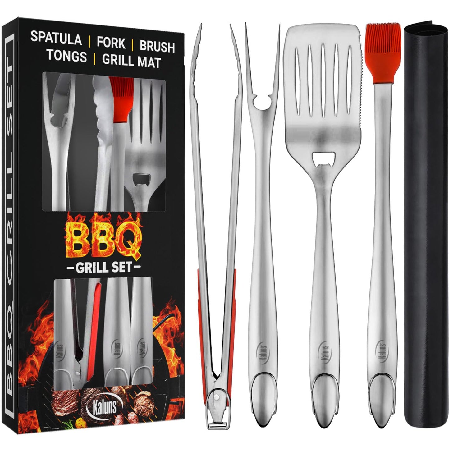 Kaluns Grilling Accessories, Dad Gifts for Fathers Day, Grilling Gifts, Heavy Duty Stainless Steel BBQ Tool Set for Outdoor Grill with Aluminum Case and Apron, Birthday Gifts for Men Women