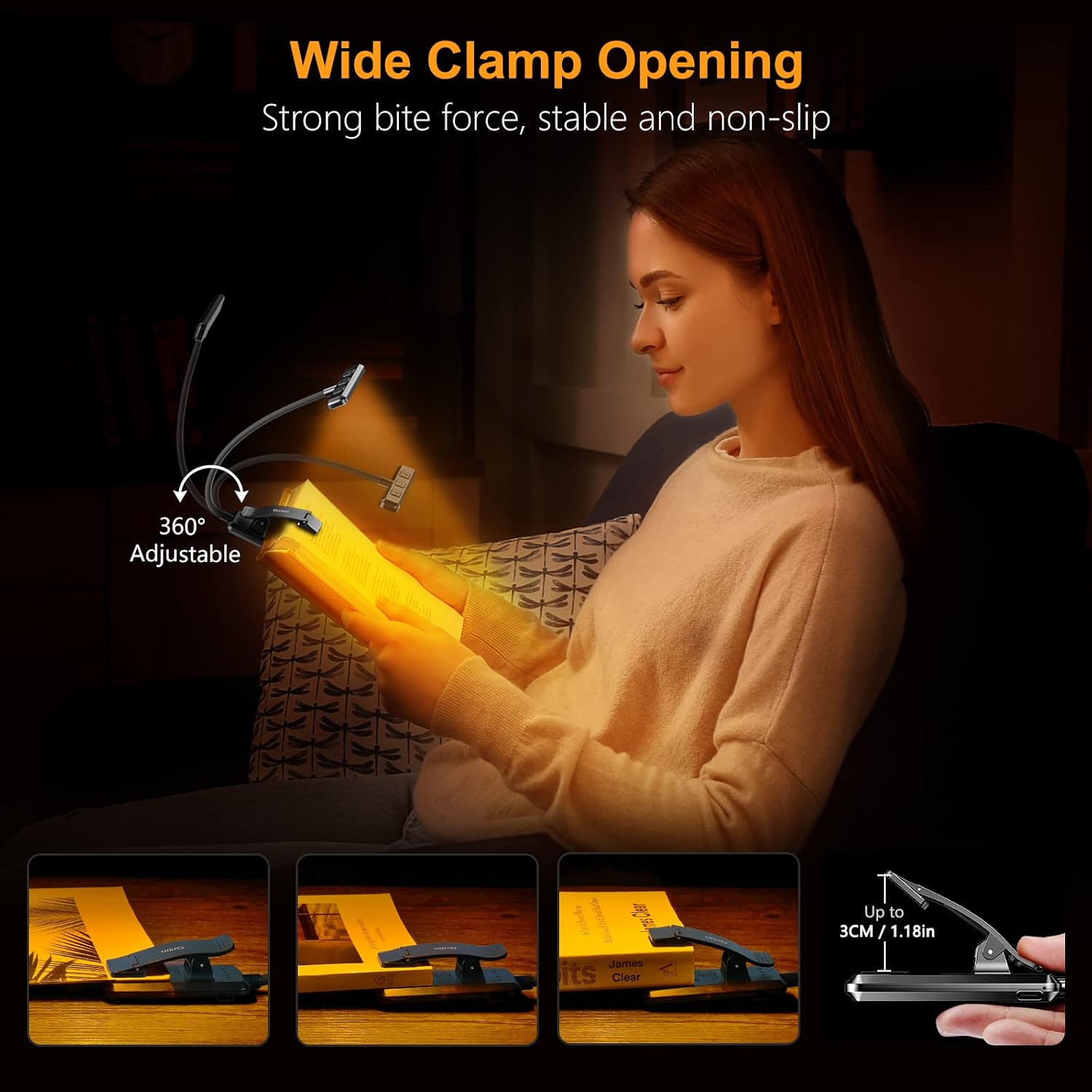 Gritin 19 LED Rechargeable Book Light for Reading in Bed with Memory Function- Eye Caring 3 Color Temperatures,Stepless Dimming Brightness,90 Hrs Runtime Lightweight Clip on Light for Book Lovers