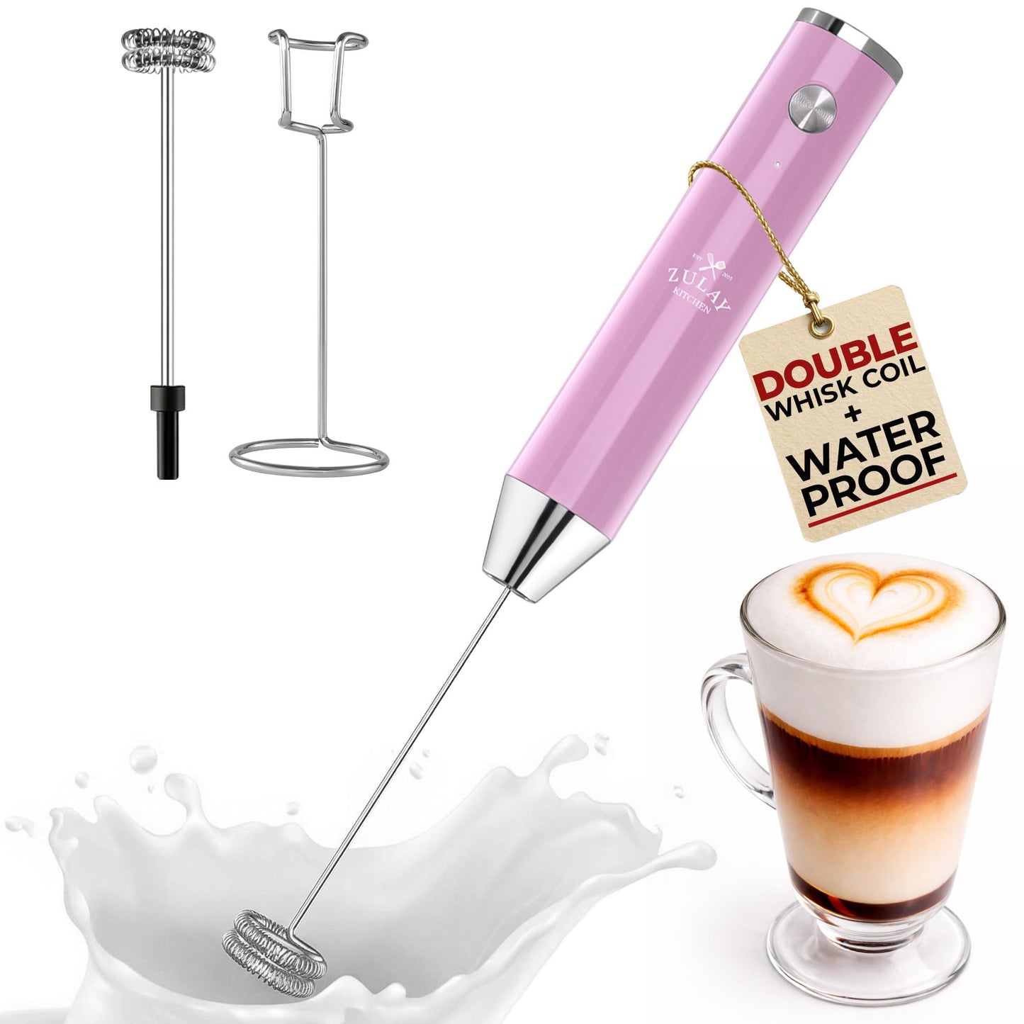 Zulay Kitchen Milk Frother Handheld Electric Whisk – Frother Wand, Durable Drink Mixer, Coffee Frother, Hand Blender, Frother for Protein Powder, Matcha & More - Black