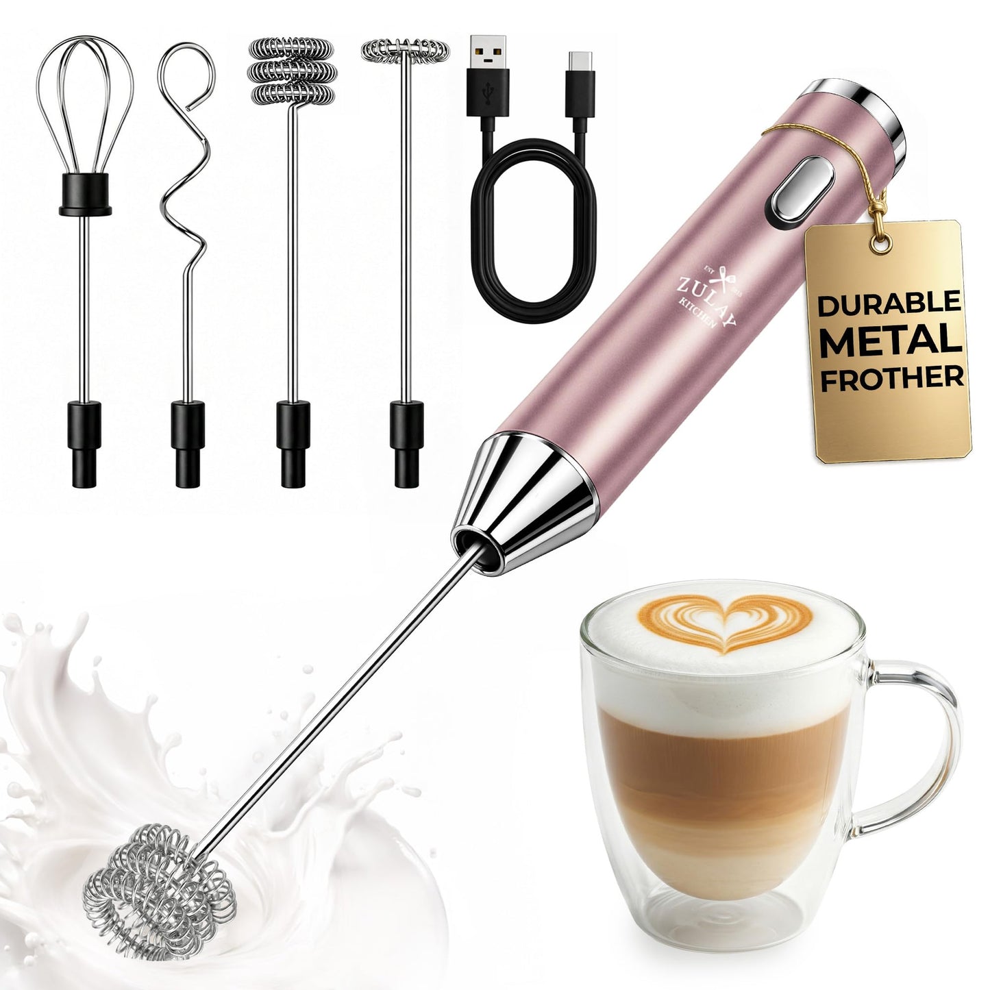 Zulay Kitchen Milk Frother Handheld Electric Whisk – Frother Wand, Durable Drink Mixer, Coffee Frother, Hand Blender, Frother for Protein Powder, Matcha & More - Black