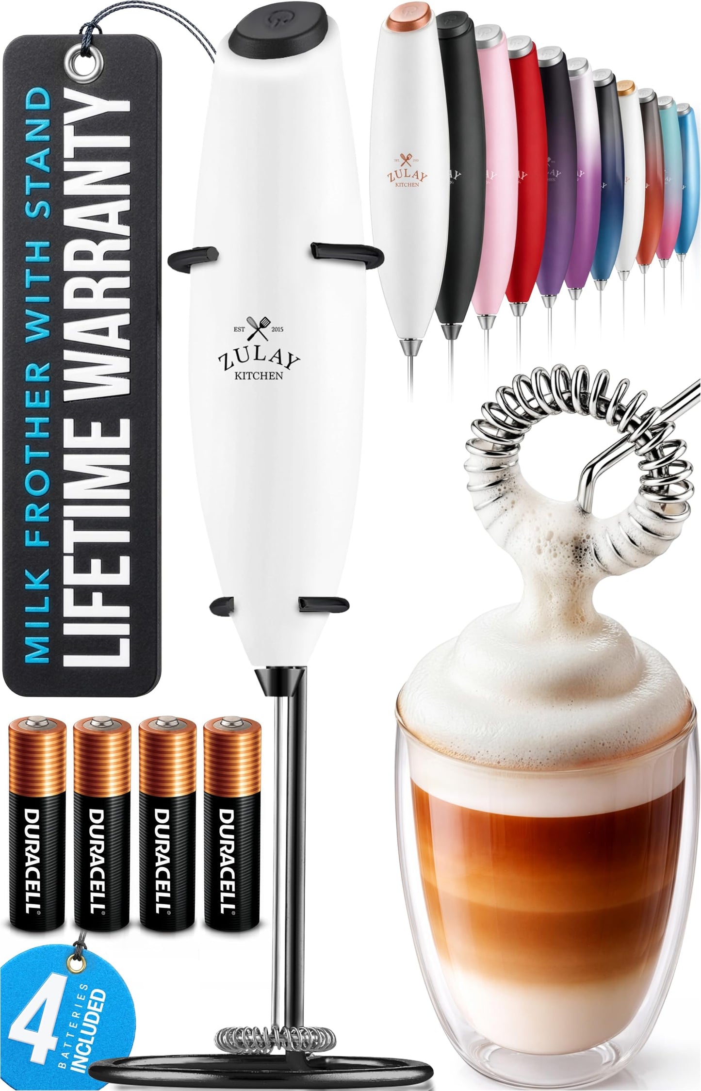 Zulay Kitchen Milk Frother Handheld Electric Whisk – Frother Wand, Durable Drink Mixer, Coffee Frother, Hand Blender, Frother for Protein Powder, Matcha & More - Black