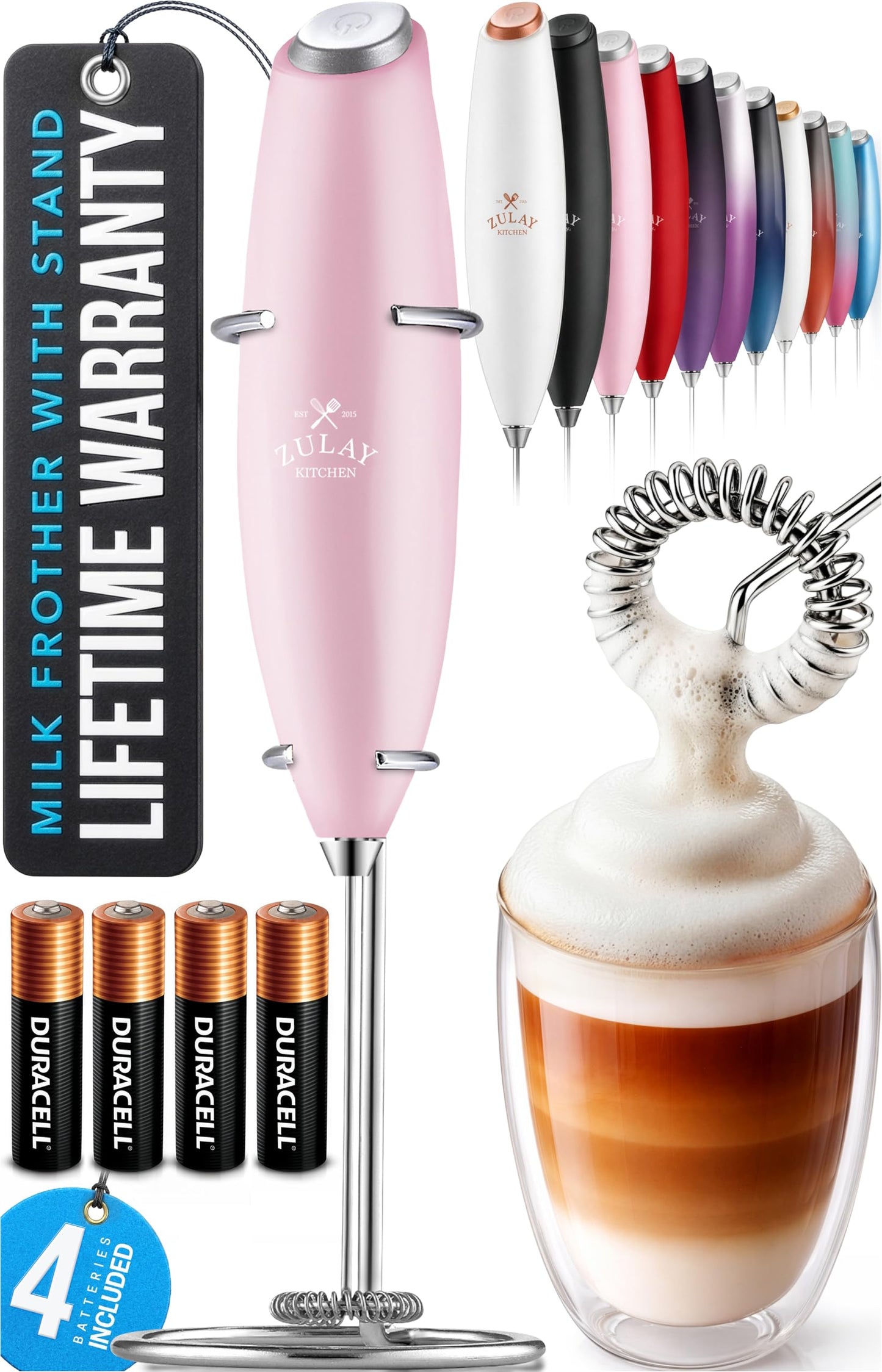 Zulay Kitchen Milk Frother Handheld Electric Whisk – Frother Wand, Durable Drink Mixer, Coffee Frother, Hand Blender, Frother for Protein Powder, Matcha & More - Black