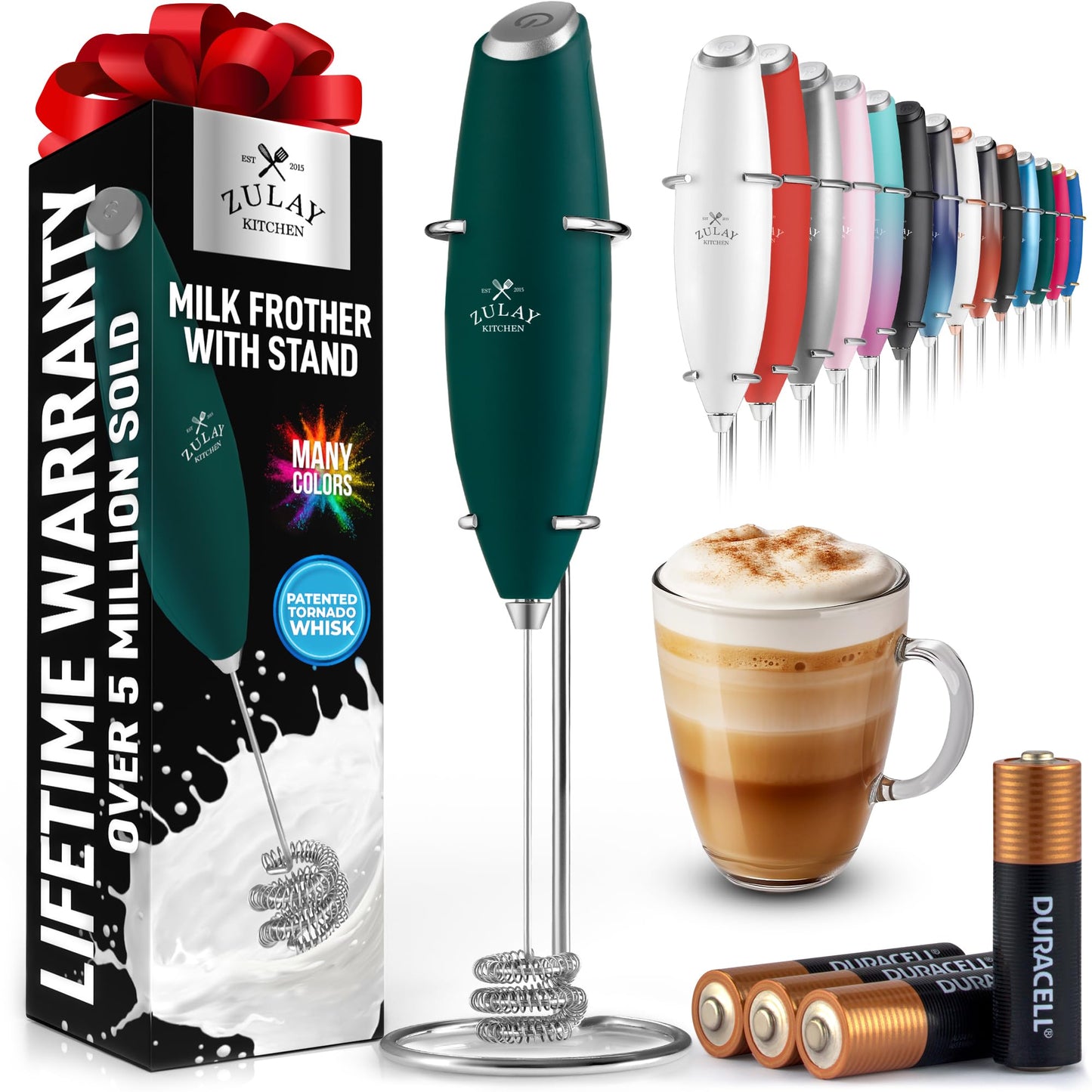Zulay Kitchen Milk Frother Handheld Electric Whisk – Frother Wand, Durable Drink Mixer, Coffee Frother, Hand Blender, Frother for Protein Powder, Matcha & More - Black