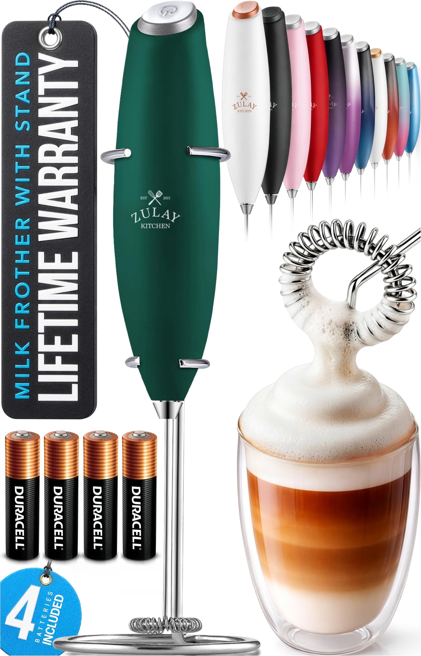 Zulay Kitchen Milk Frother Handheld Electric Whisk – Frother Wand, Durable Drink Mixer, Coffee Frother, Hand Blender, Frother for Protein Powder, Matcha & More - Black