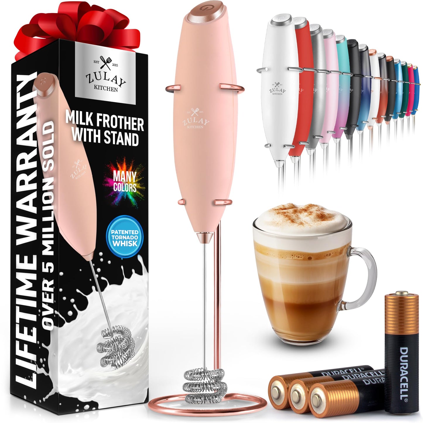 Zulay Kitchen Milk Frother Handheld Electric Whisk – Frother Wand, Durable Drink Mixer, Coffee Frother, Hand Blender, Frother for Protein Powder, Matcha & More - Black