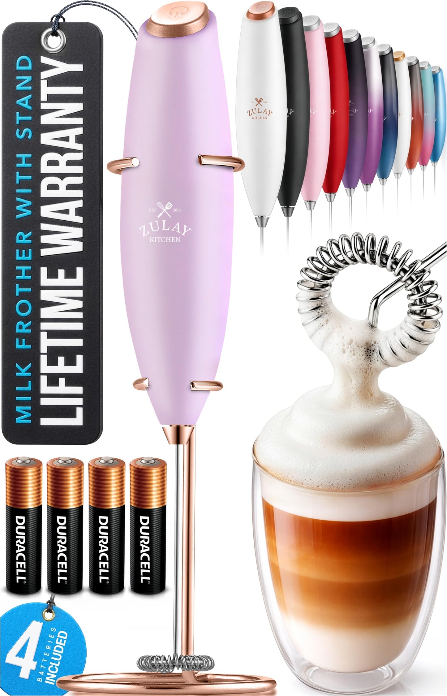 Zulay Kitchen Milk Frother Handheld Electric Whisk – Frother Wand, Durable Drink Mixer, Coffee Frother, Hand Blender, Frother for Protein Powder, Matcha & More - Black
