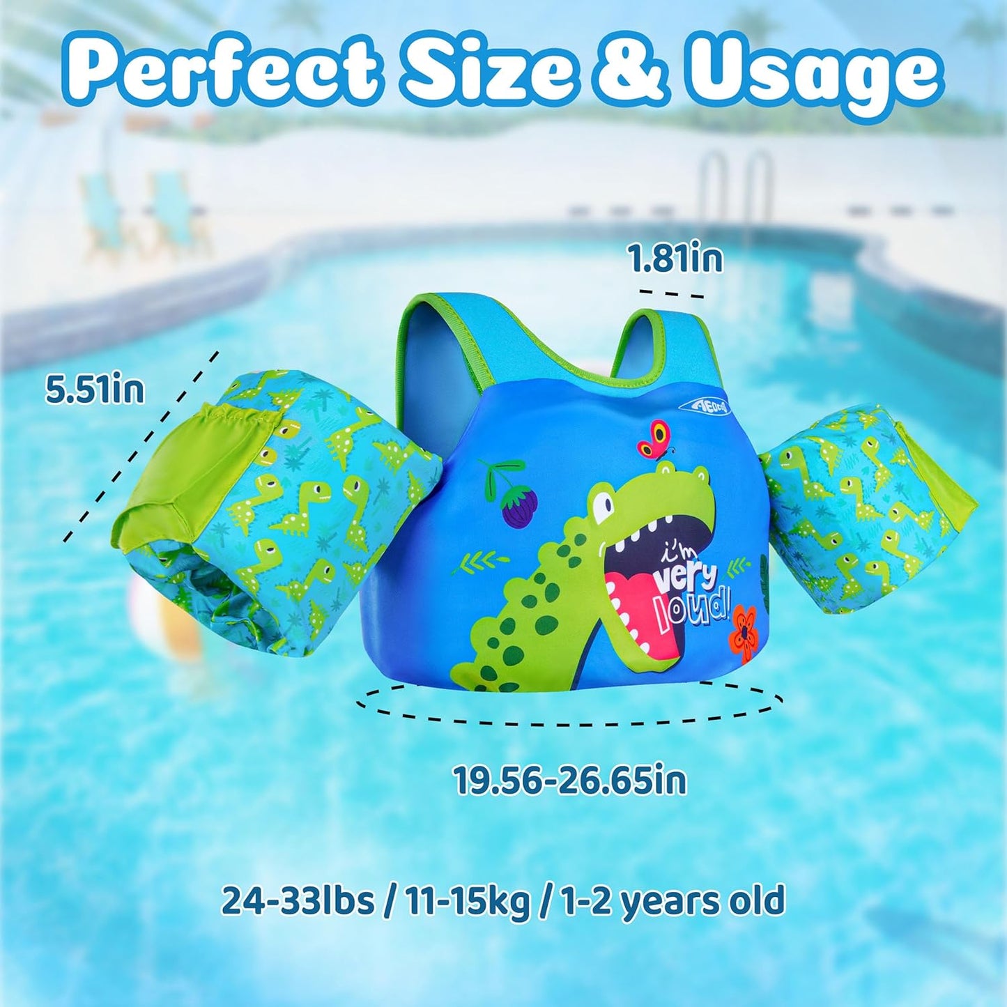 AEOCOO Puddle Float Jumper 20-30-50-60-70 Pounds, Toddler Swim Vest for 1-3-5-6-9 Years Old, Pool Floats with Swimming Arm Floaties Swim Jacket & Water Wings for Kids Swimmies, Boys, Girls, Niños