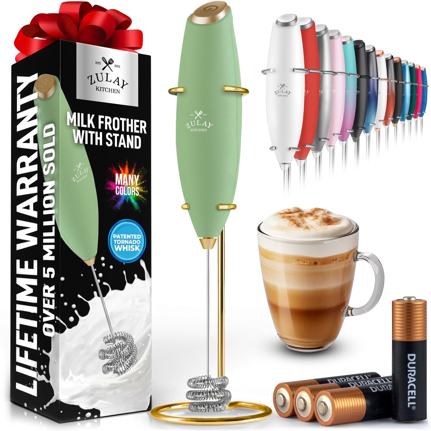 Zulay Kitchen Milk Frother Handheld Electric Whisk – Frother Wand, Durable Drink Mixer, Coffee Frother, Hand Blender, Frother for Protein Powder, Matcha & More - Black