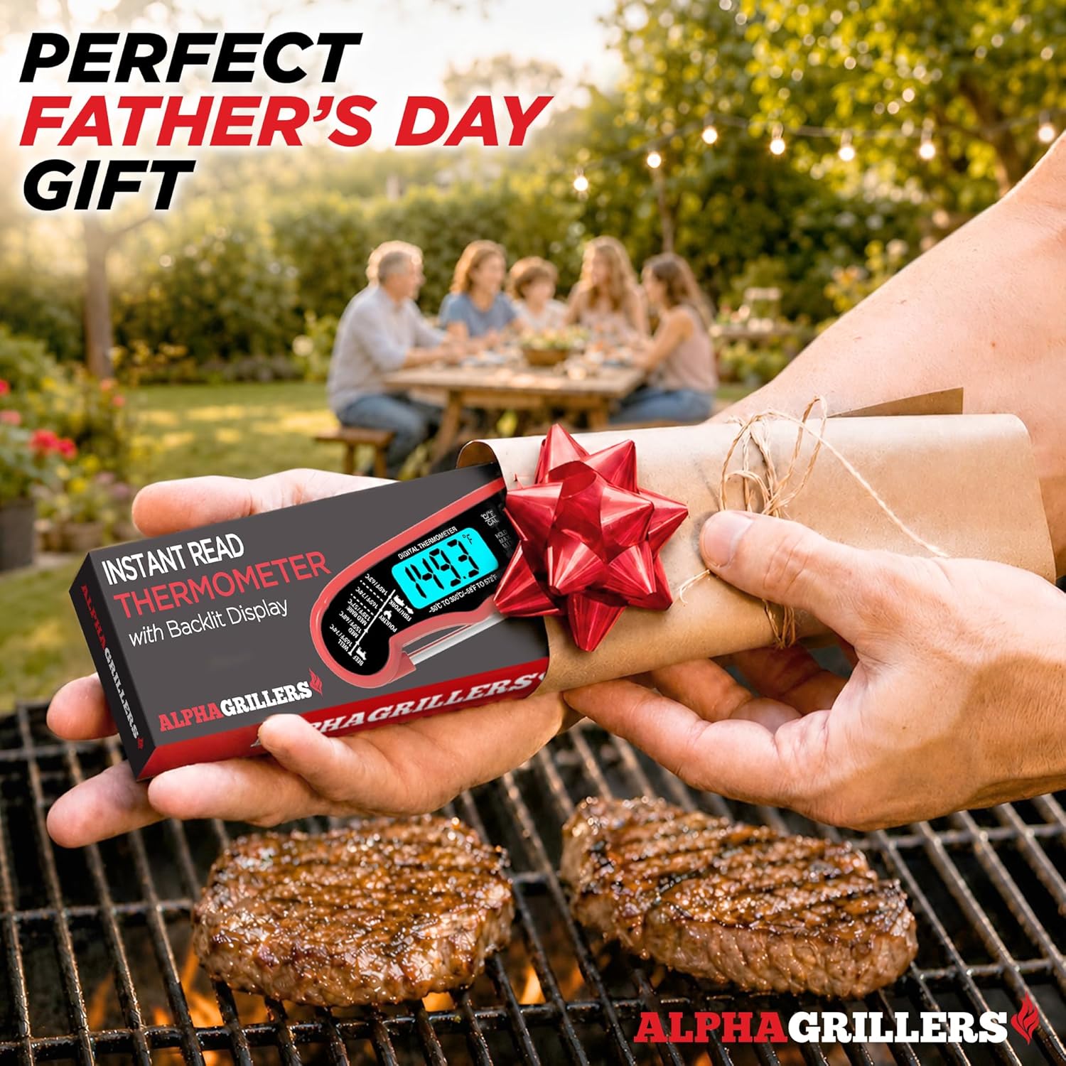 Alpha Grillers Meat Thermometer Digital – Instant Read Food Thermometer for Cooking & Grilling – Professional Kitchen Fathers Day Gift for Dad Men Him Husband