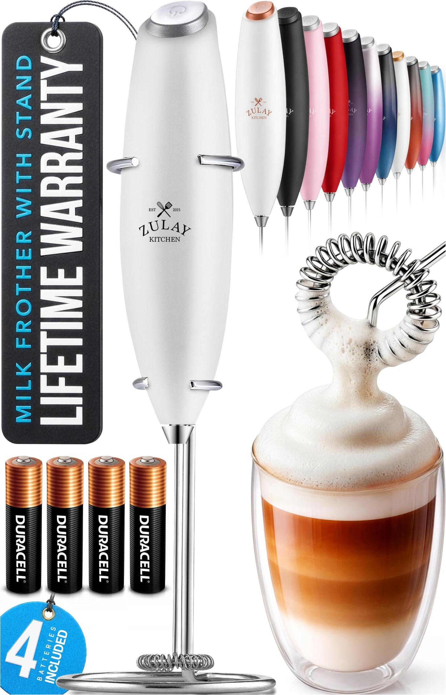 Zulay Kitchen Milk Frother Handheld Electric Whisk – Frother Wand, Durable Drink Mixer, Coffee Frother, Hand Blender, Frother for Protein Powder, Matcha & More - Black