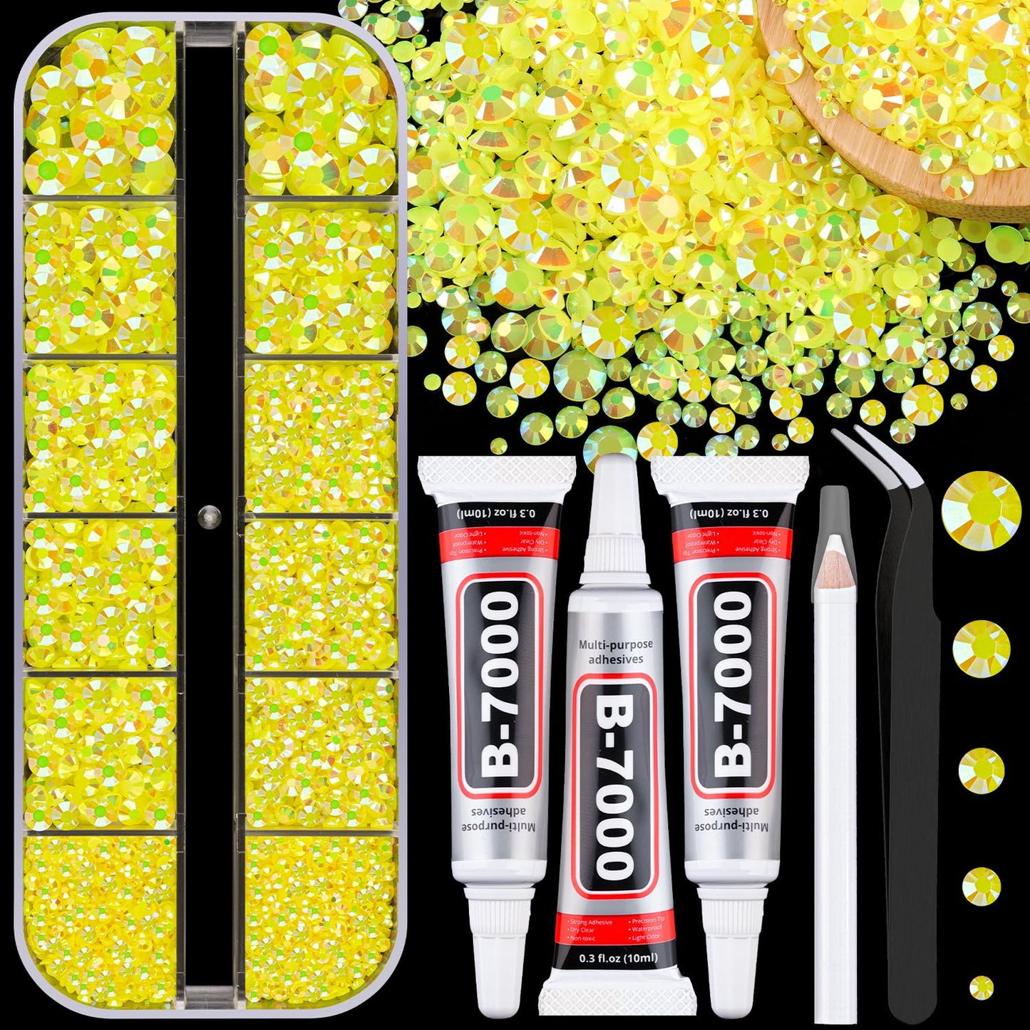 34000Pcs Resin Jelly Rhinestones for Bedazzling, Multicolor 3mm Flatback Gems for Diamond Art, Bedazzler Kit with 3Pcs 10ml B7000 Jewelry Glue for Bedazzle Thing Crafting Book Nail Art