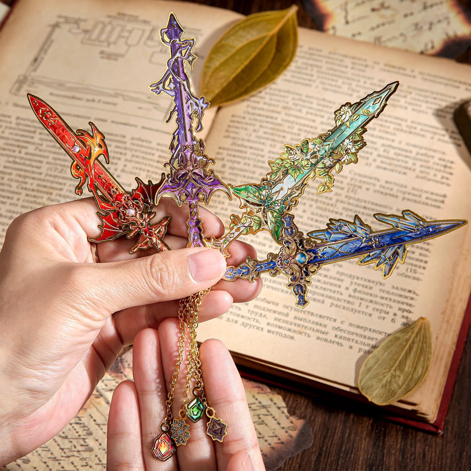 4pcs Fantasy Sword Bookmarks for Books, Journals, Planners - Cool Metal Book Markers for Reading Women & Men, Unique Book Marks Gifts for Book Lovers, Reading Accessories for Students & Adults & Kids