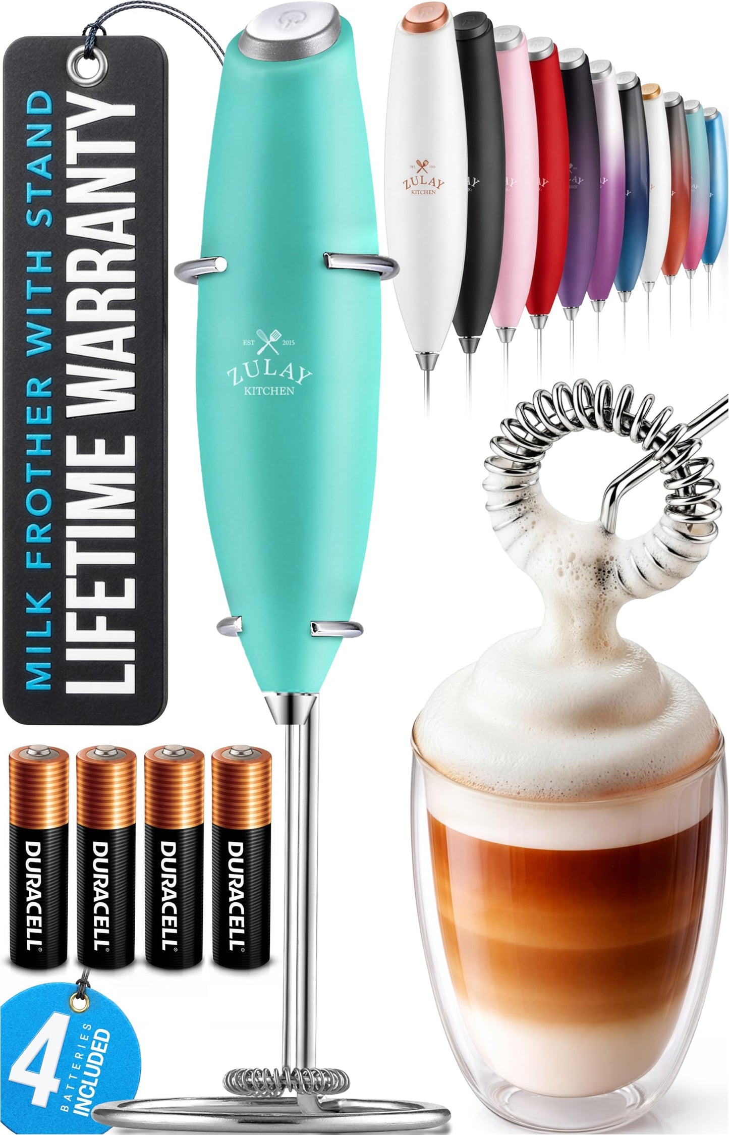 Zulay Kitchen Milk Frother Handheld Electric Whisk – Frother Wand, Durable Drink Mixer, Coffee Frother, Hand Blender, Frother for Protein Powder, Matcha & More - Black