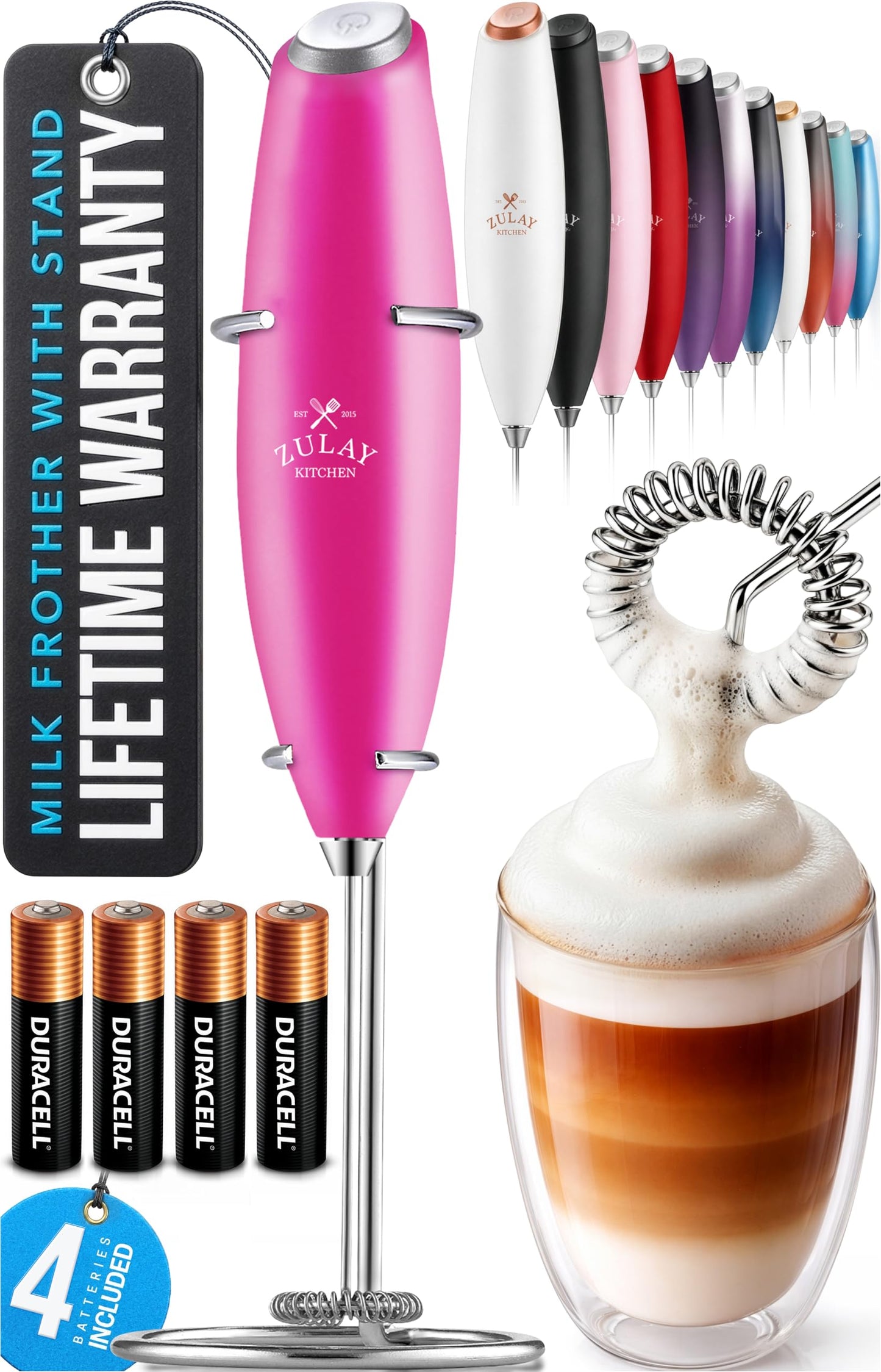 Zulay Kitchen Milk Frother Handheld Electric Whisk – Frother Wand, Durable Drink Mixer, Coffee Frother, Hand Blender, Frother for Protein Powder, Matcha & More - Black