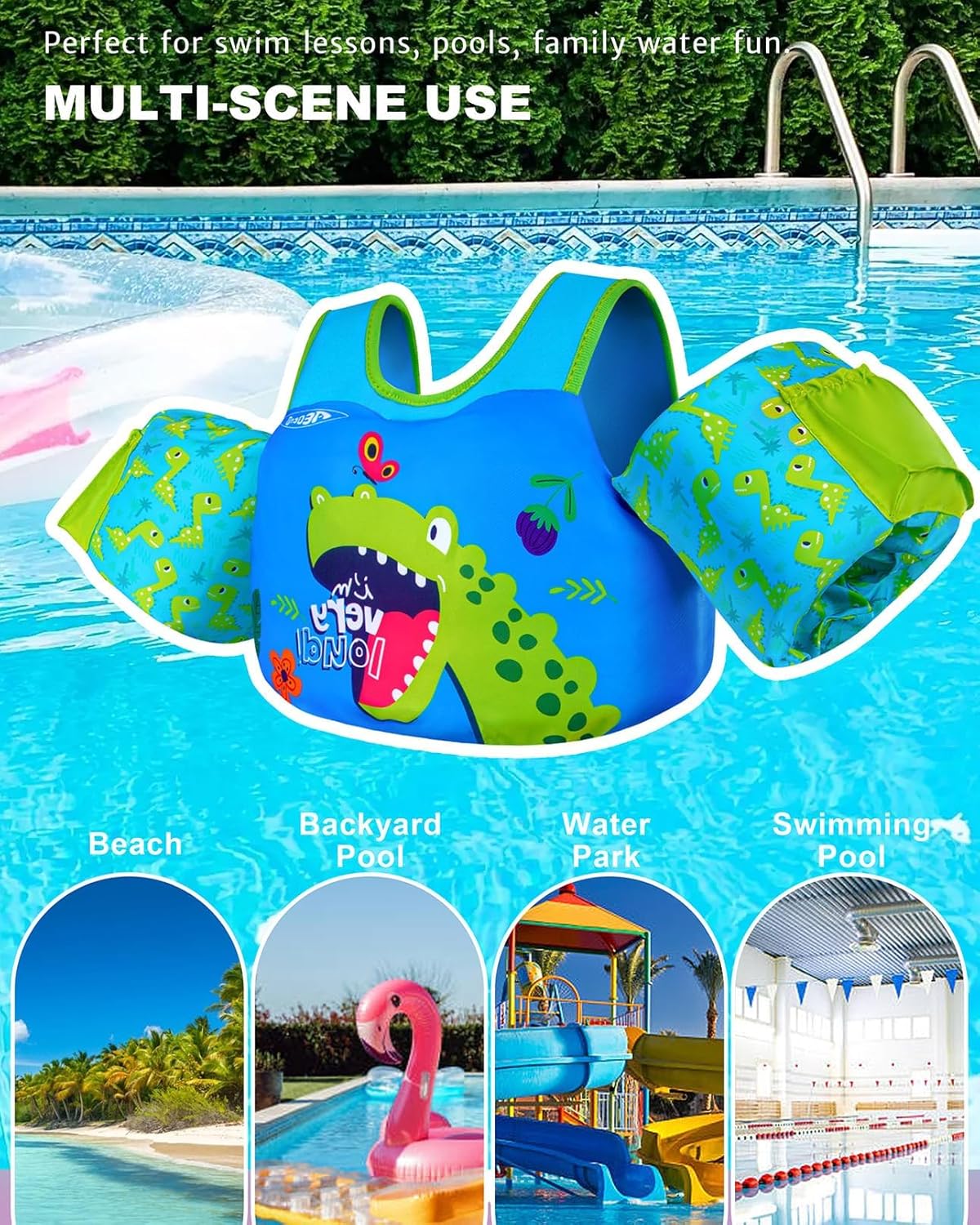 AEOCOO Puddle Float Jumper 20-30-50-60-70 Pounds, Toddler Swim Vest for 1-3-5-6-9 Years Old, Pool Floats with Swimming Arm Floaties Swim Jacket & Water Wings for Kids Swimmies, Boys, Girls, Niños