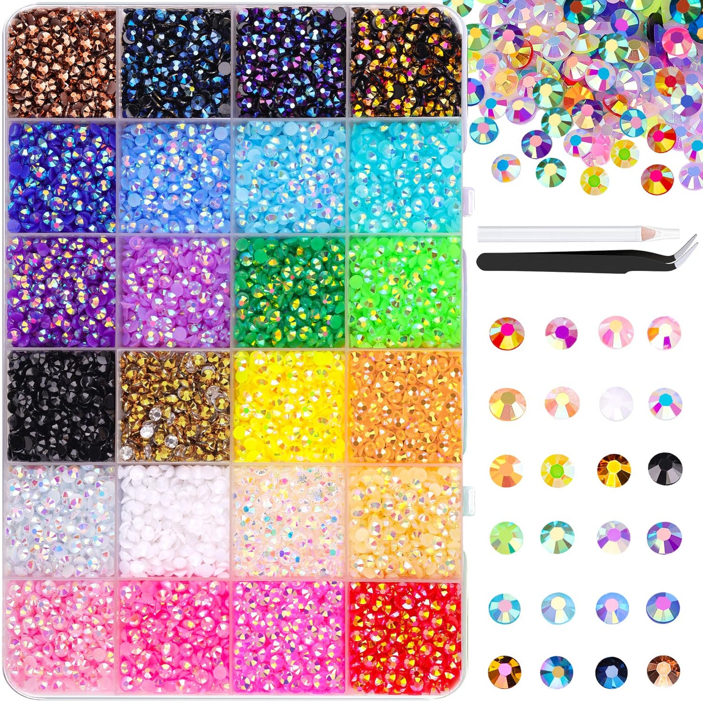 34000Pcs Resin Jelly Rhinestones for Bedazzling, Multicolor 3mm Flatback Gems for Diamond Art, Bedazzler Kit with 3Pcs 10ml B7000 Jewelry Glue for Bedazzle Thing Crafting Book Nail Art