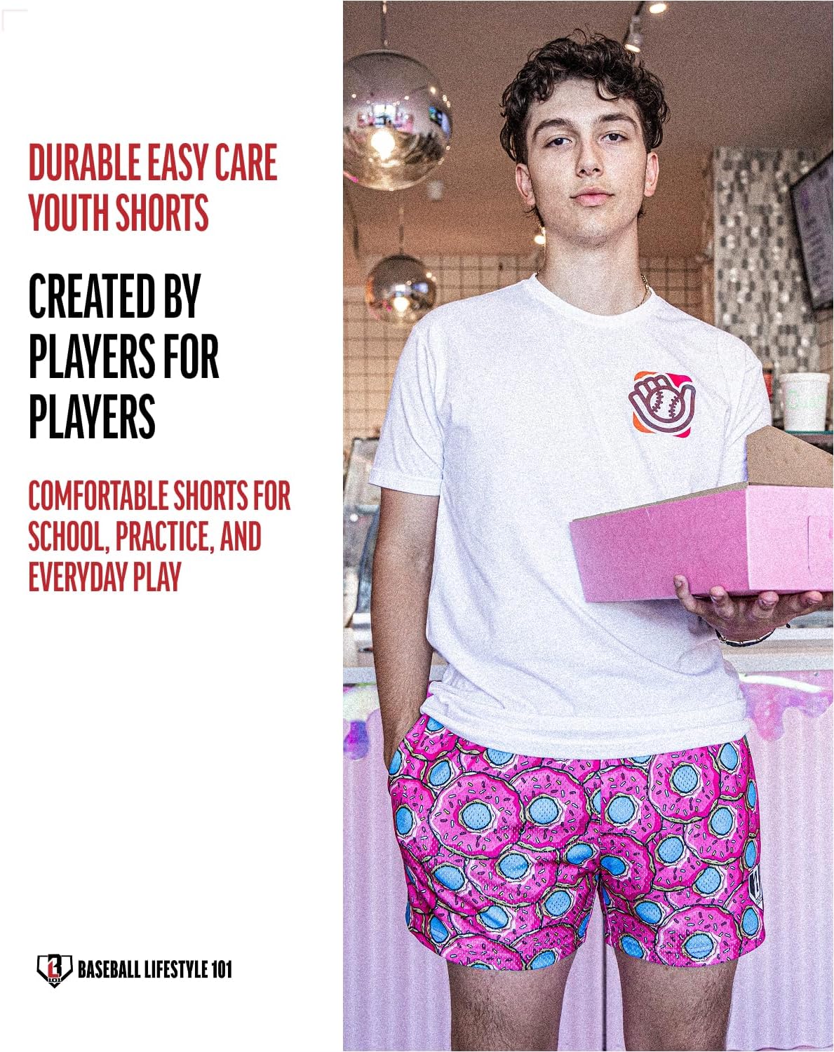 Baseball Lifestyle 101 Boy's Mesh Shorts w/Side Pockets and Elastic Waist, 5 inch Inseam