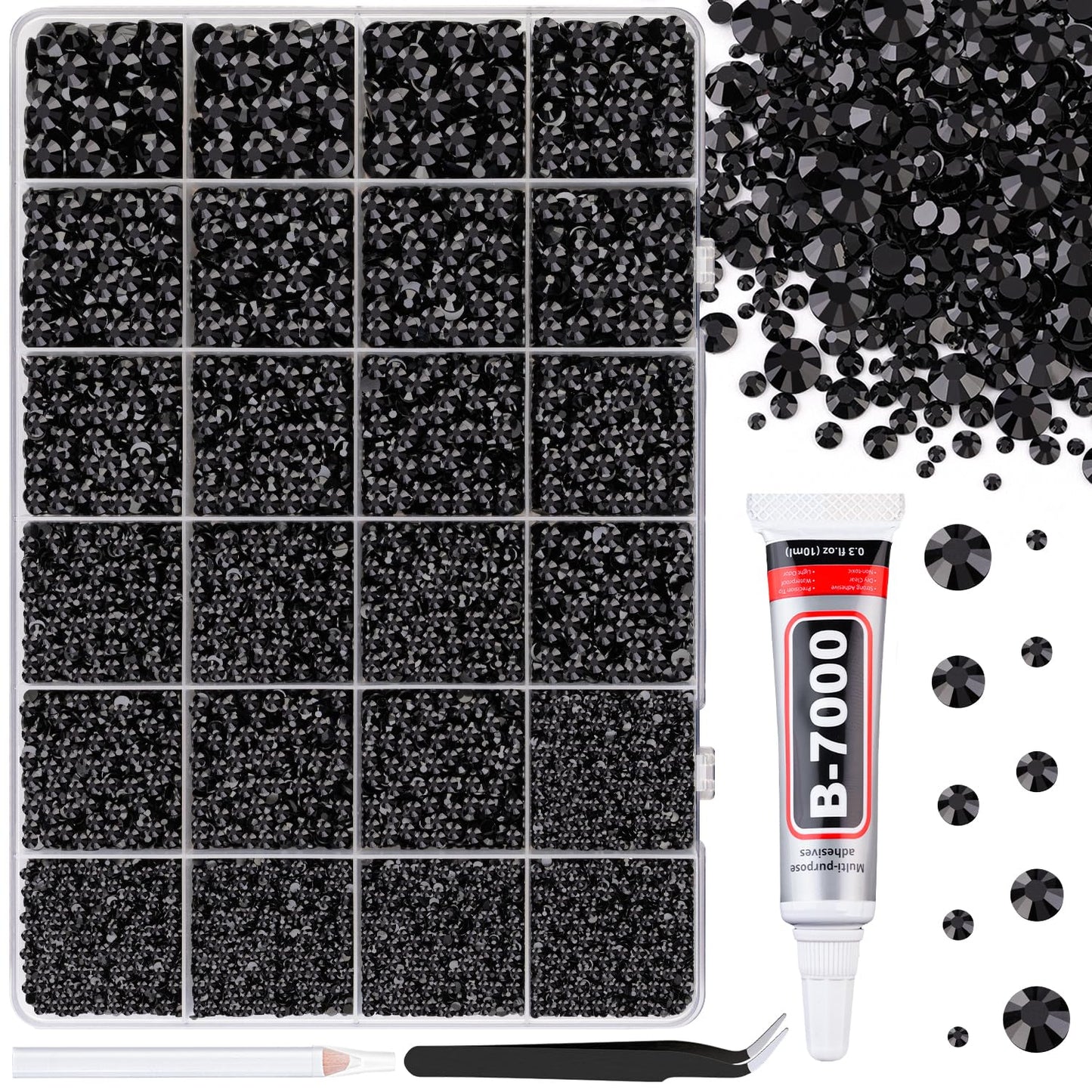 34000Pcs Resin Jelly Rhinestones for Bedazzling, Multicolor 3mm Flatback Gems for Diamond Art, Bedazzler Kit with 3Pcs 10ml B7000 Jewelry Glue for Bedazzle Thing Crafting Book Nail Art