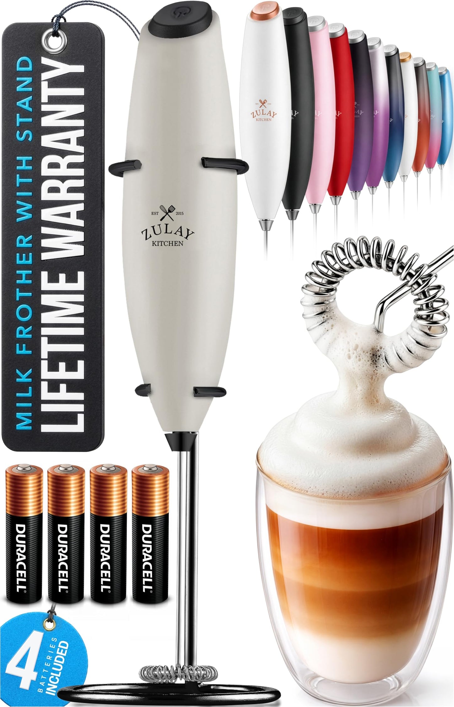 Zulay Kitchen Milk Frother Handheld Electric Whisk – Frother Wand, Durable Drink Mixer, Coffee Frother, Hand Blender, Frother for Protein Powder, Matcha & More - Black