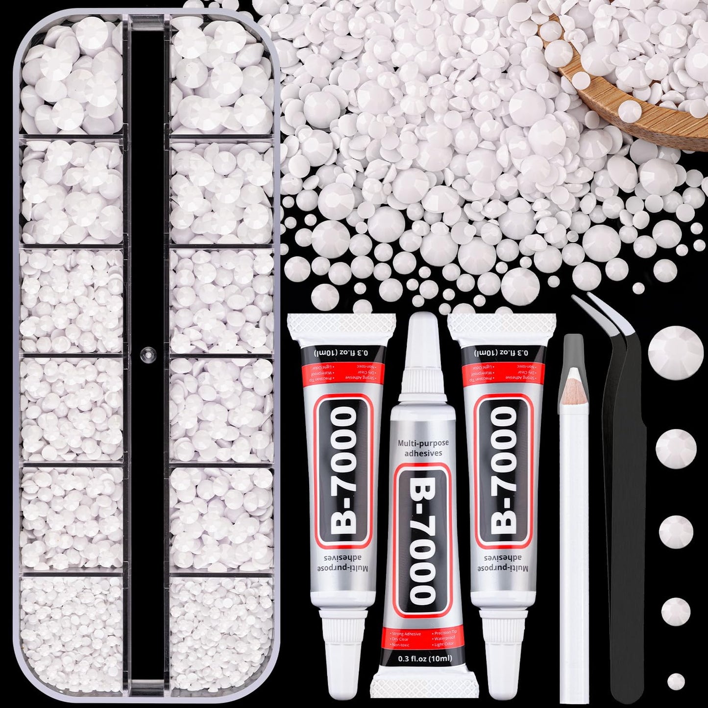 34000Pcs Resin Jelly Rhinestones for Bedazzling, Multicolor 3mm Flatback Gems for Diamond Art, Bedazzler Kit with 3Pcs 10ml B7000 Jewelry Glue for Bedazzle Thing Crafting Book Nail Art