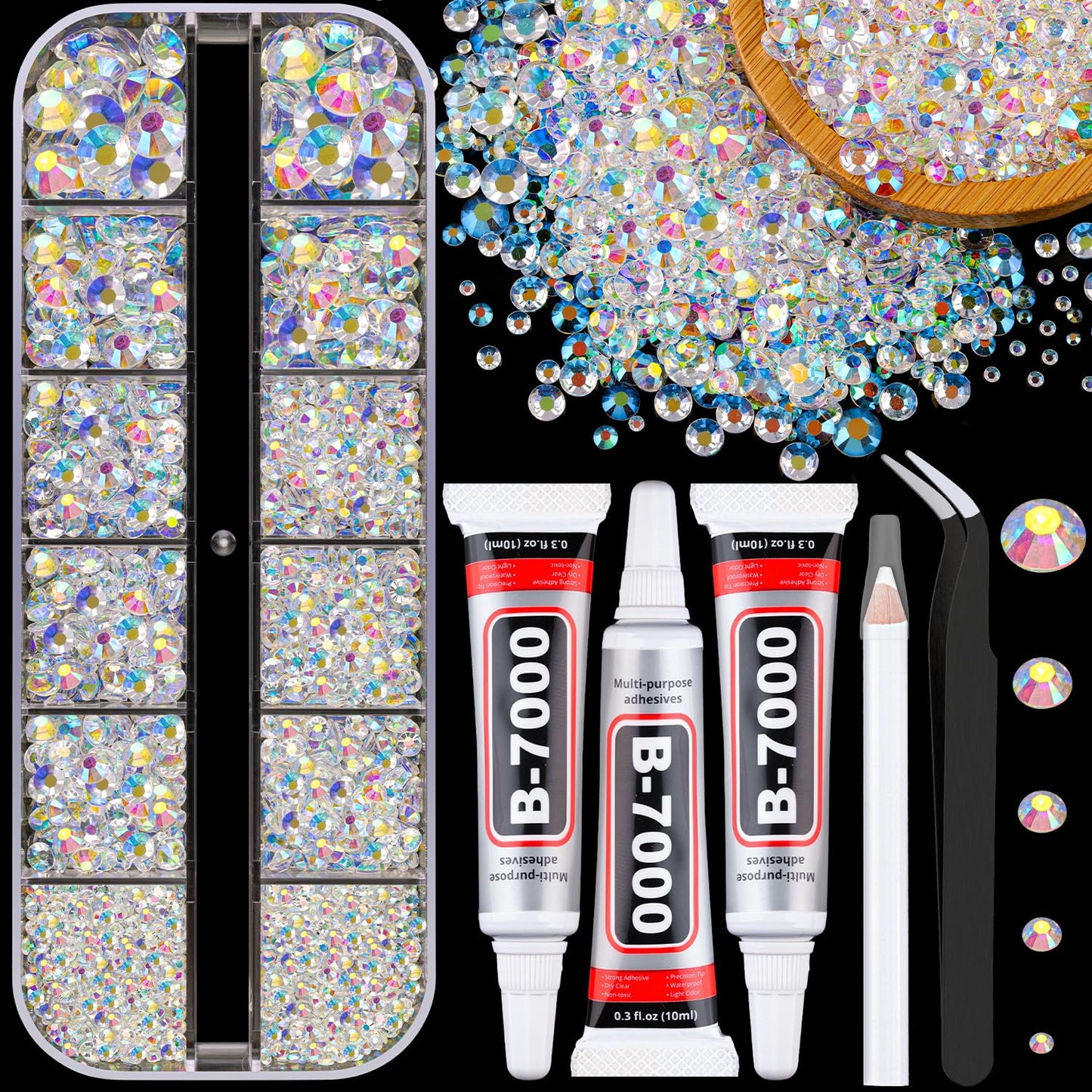 34000Pcs Resin Jelly Rhinestones for Bedazzling, Multicolor 3mm Flatback Gems for Diamond Art, Bedazzler Kit with 3Pcs 10ml B7000 Jewelry Glue for Bedazzle Thing Crafting Book Nail Art