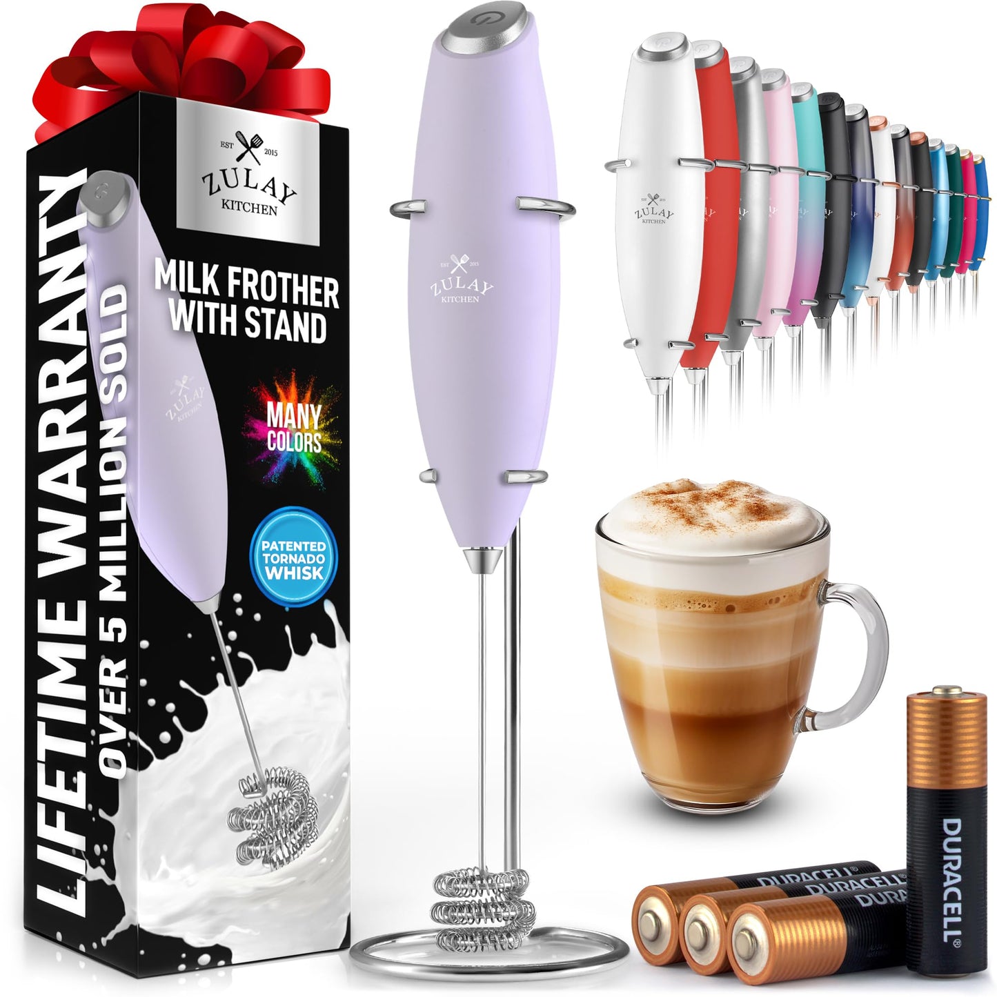 Zulay Kitchen Milk Frother Handheld Electric Whisk – Frother Wand, Durable Drink Mixer, Coffee Frother, Hand Blender, Frother for Protein Powder, Matcha & More - Black
