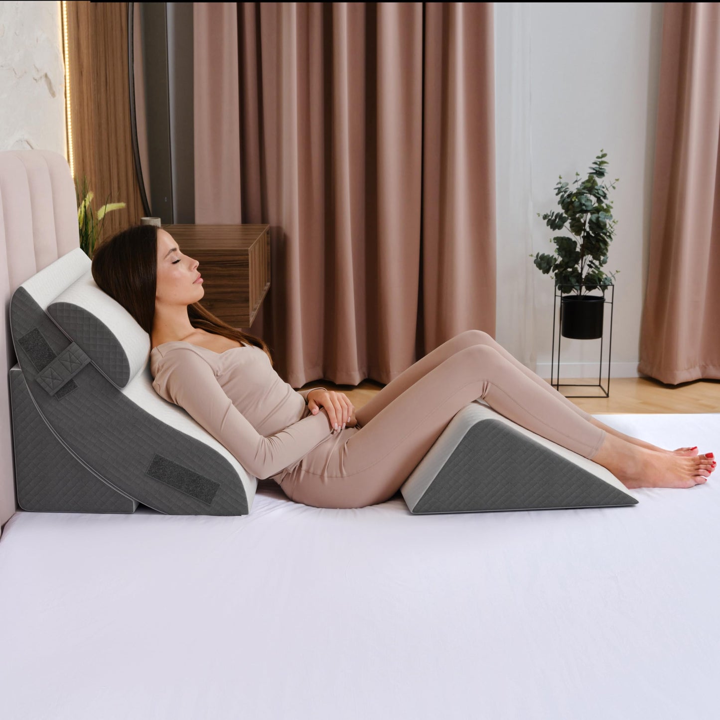 Kolbs Bed Wedge Pillow for Sleep Apnea, Acid Reflux, and Back Pain Relief, with Chic Jacquard Cover - Headboard Wedges for Sleeping (19" Wedge Reading - Grey)