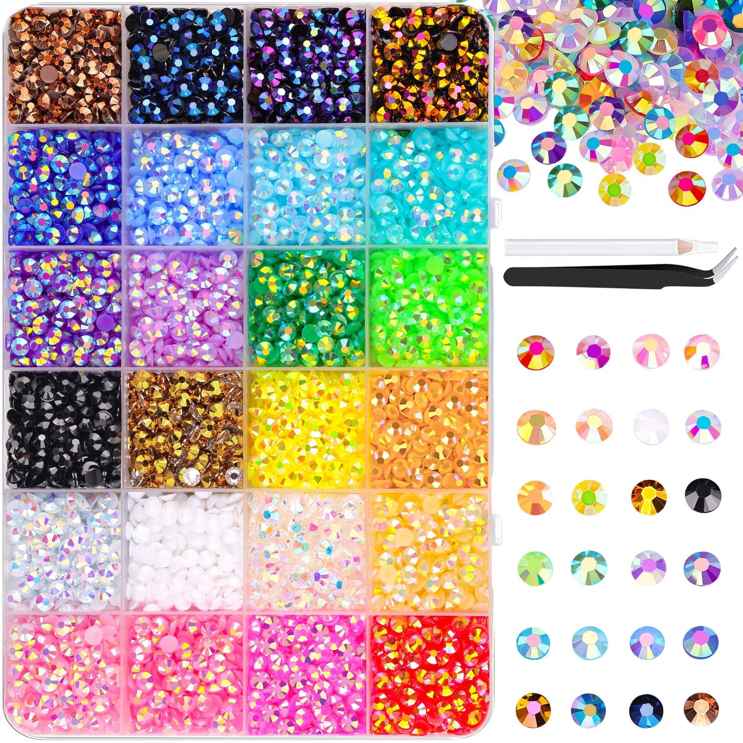 34000Pcs Resin Jelly Rhinestones for Bedazzling, Multicolor 3mm Flatback Gems for Diamond Art, Bedazzler Kit with 3Pcs 10ml B7000 Jewelry Glue for Bedazzle Thing Crafting Book Nail Art