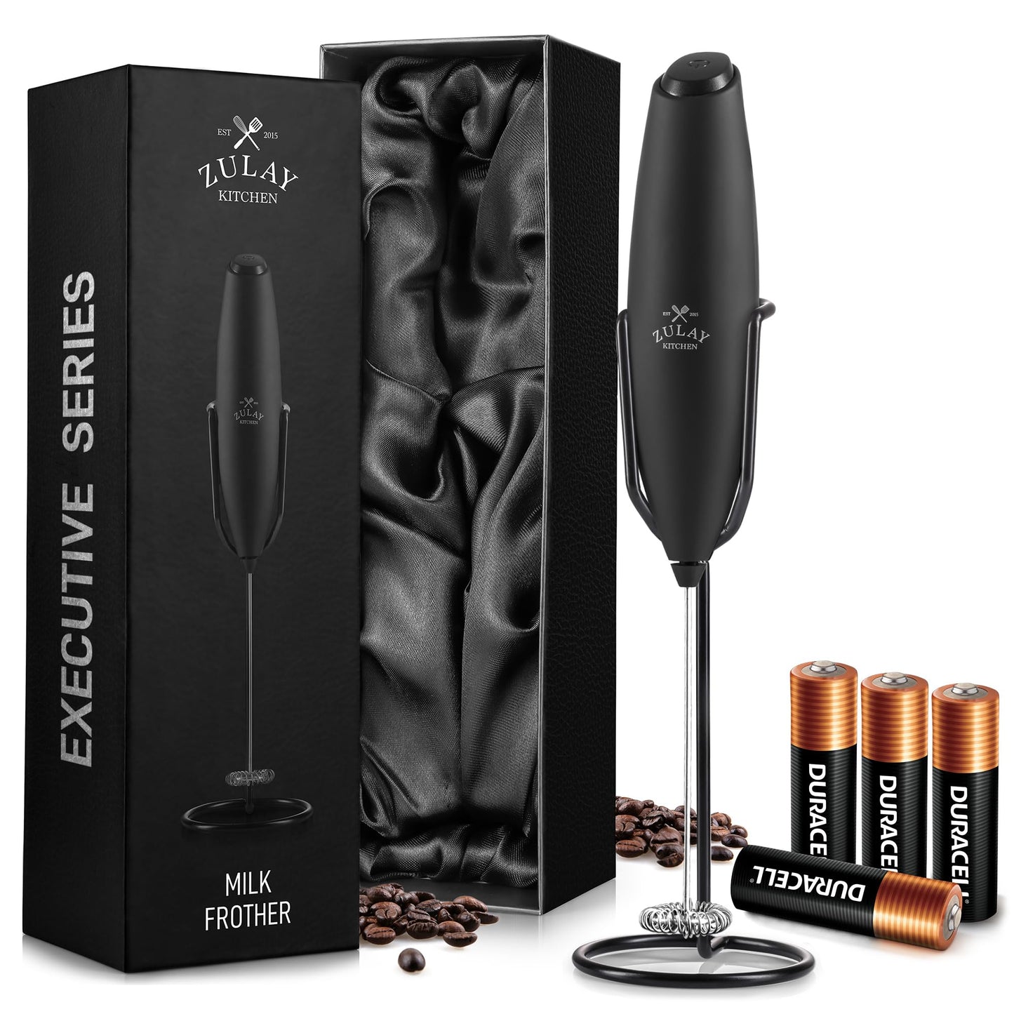 Zulay Kitchen Milk Frother Handheld Electric Whisk – Frother Wand, Durable Drink Mixer, Coffee Frother, Hand Blender, Frother for Protein Powder, Matcha & More - Black