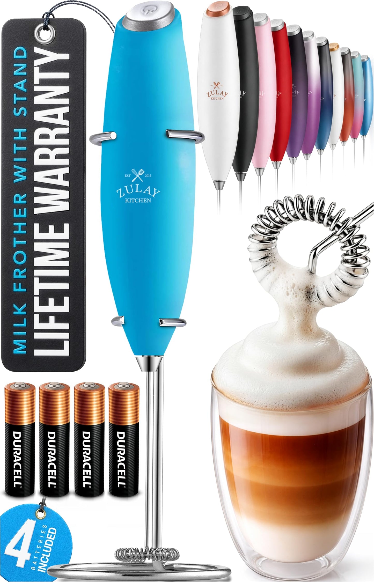 Zulay Kitchen Milk Frother Handheld Electric Whisk – Frother Wand, Durable Drink Mixer, Coffee Frother, Hand Blender, Frother for Protein Powder, Matcha & More - Black