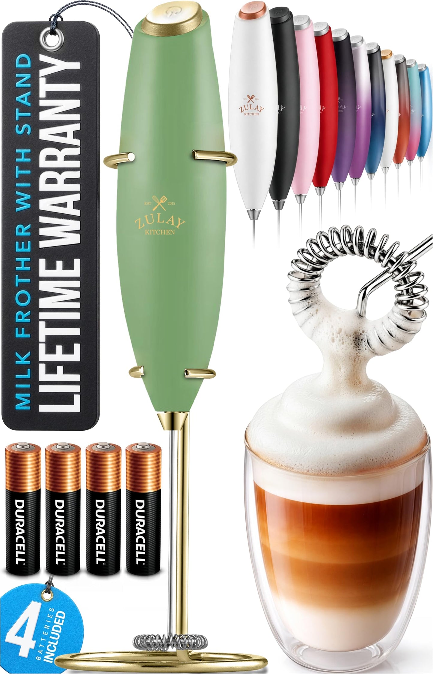 Zulay Kitchen Milk Frother Handheld Electric Whisk – Frother Wand, Durable Drink Mixer, Coffee Frother, Hand Blender, Frother for Protein Powder, Matcha & More - Black
