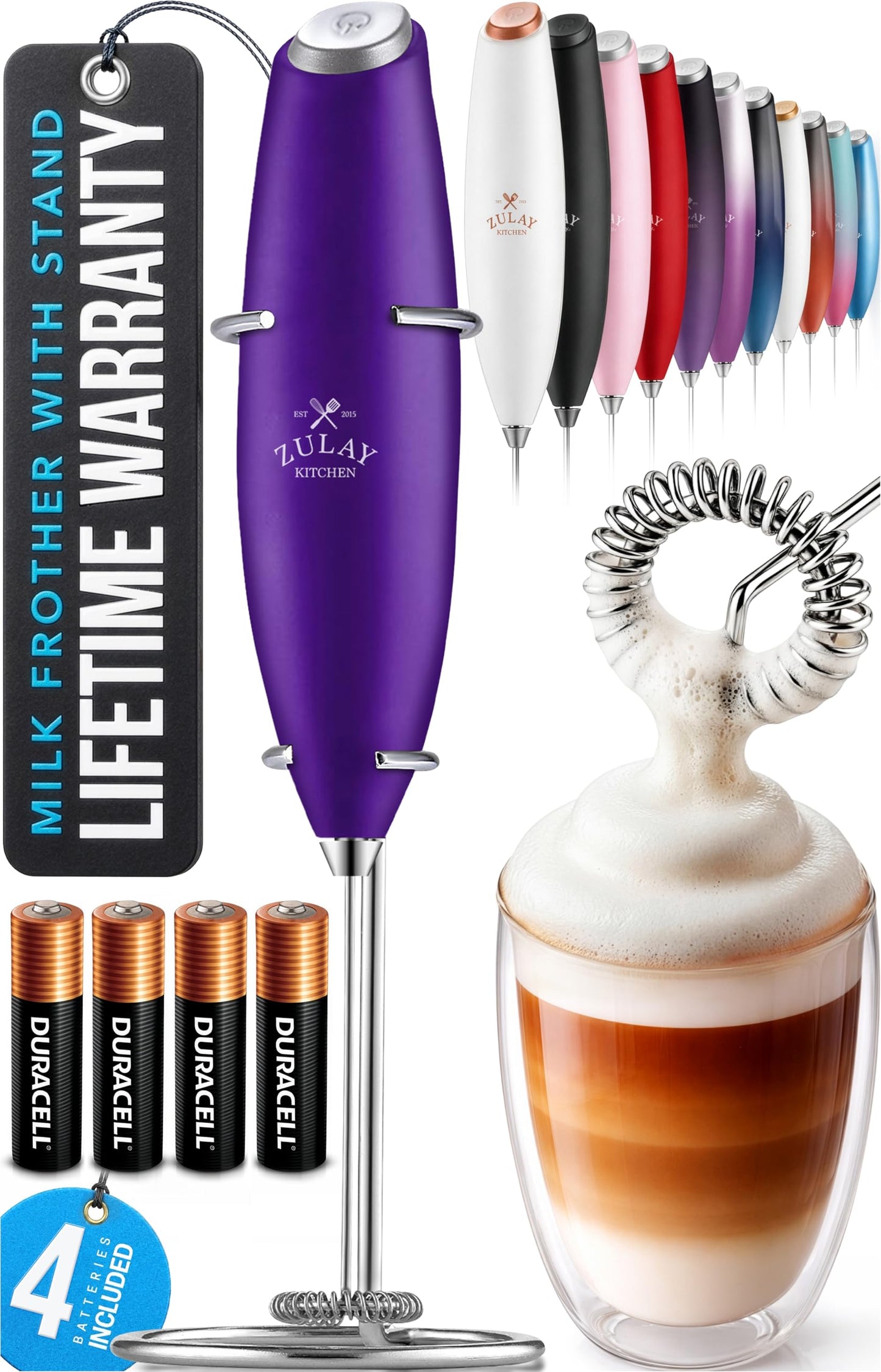 Zulay Kitchen Milk Frother Handheld Electric Whisk – Frother Wand, Durable Drink Mixer, Coffee Frother, Hand Blender, Frother for Protein Powder, Matcha & More - Black