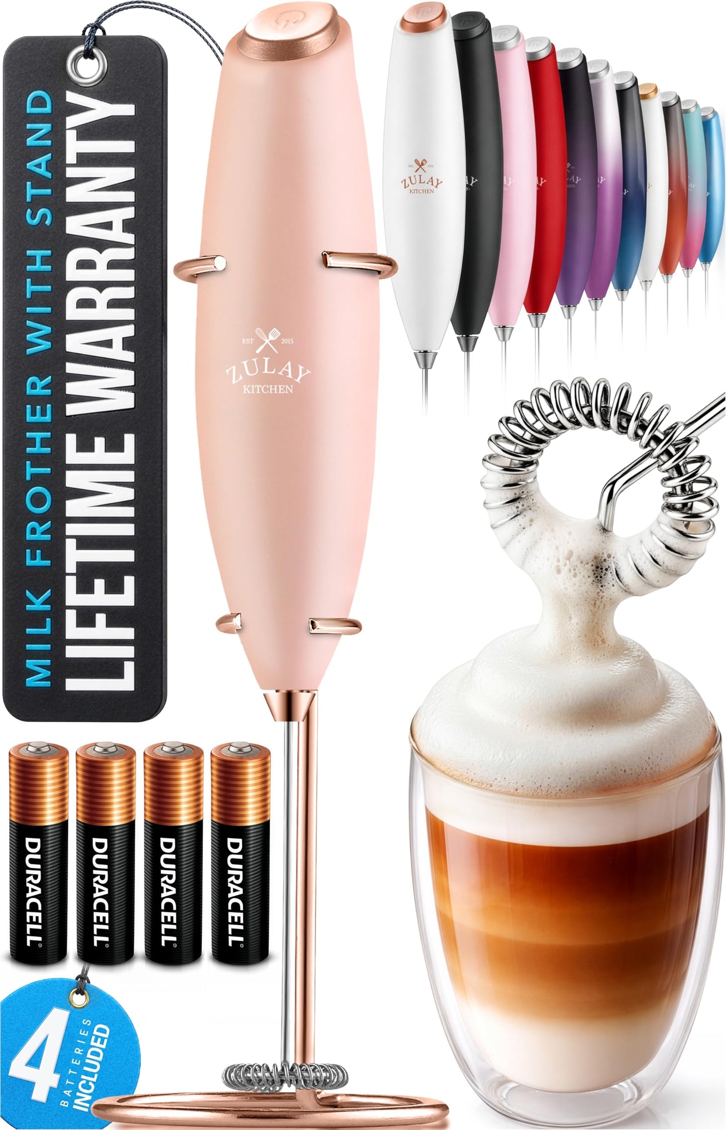 Zulay Kitchen Milk Frother Handheld Electric Whisk – Frother Wand, Durable Drink Mixer, Coffee Frother, Hand Blender, Frother for Protein Powder, Matcha & More - Black