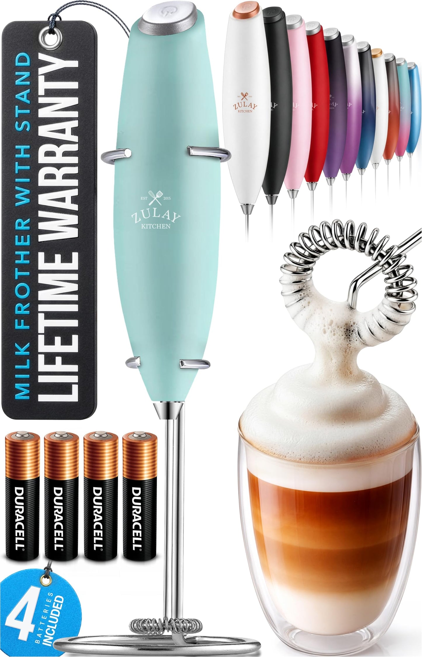 Zulay Kitchen Milk Frother Handheld Electric Whisk – Frother Wand, Durable Drink Mixer, Coffee Frother, Hand Blender, Frother for Protein Powder, Matcha & More - Black